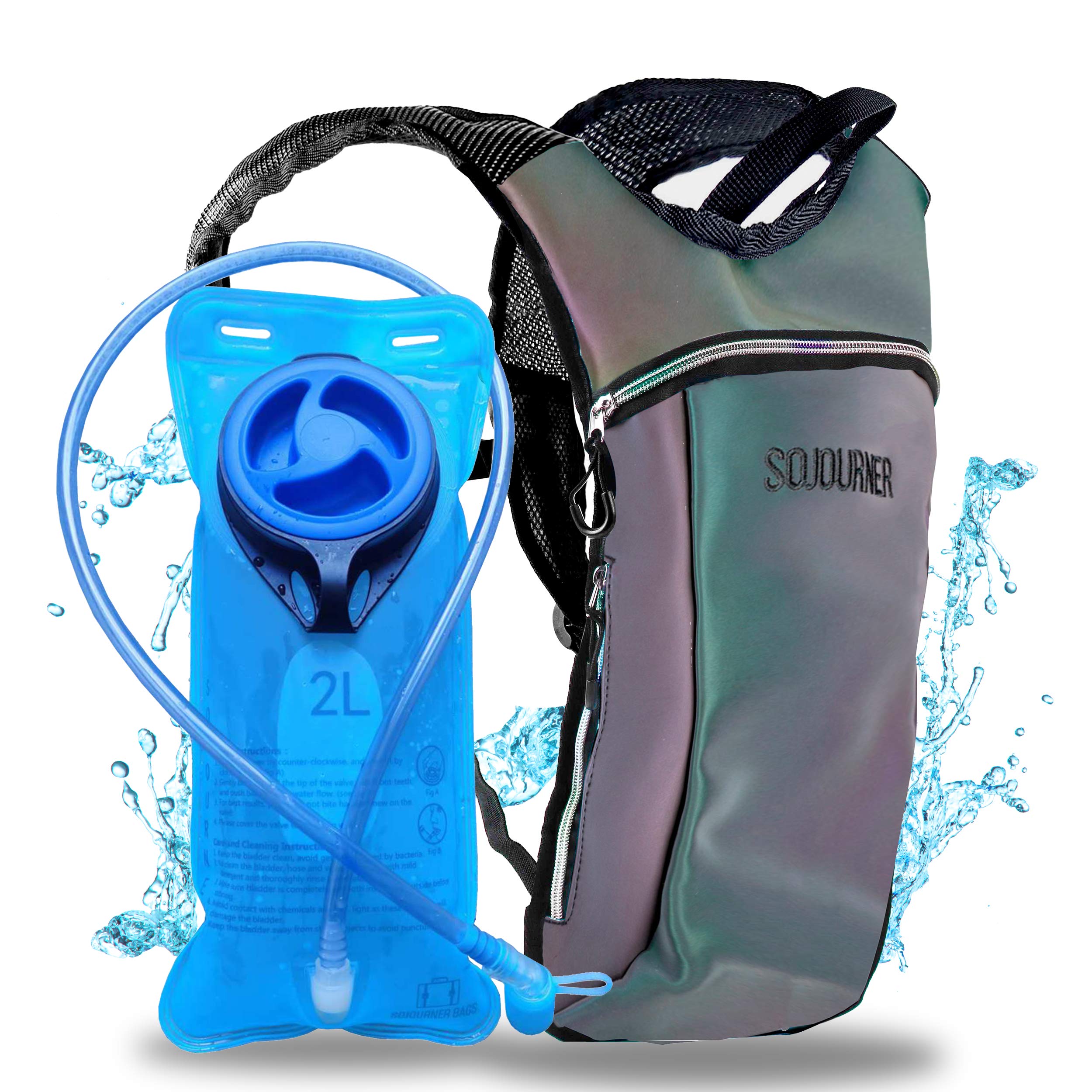 Sojourner Hydration Pack, Hydration Backpack - Water Backpack with 2l Hydration Bladder, Festival Essential - Rave Hydration Pack Hydropack Hydro for Hiking, Running, Biking, Festival Gear