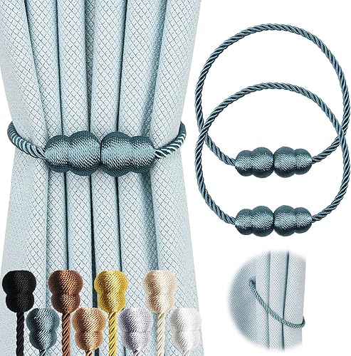 Paquete de 2 alzapaños magnéticos para cortinas, elegantes soportes de cortina para cortinas al aire libre, color azul