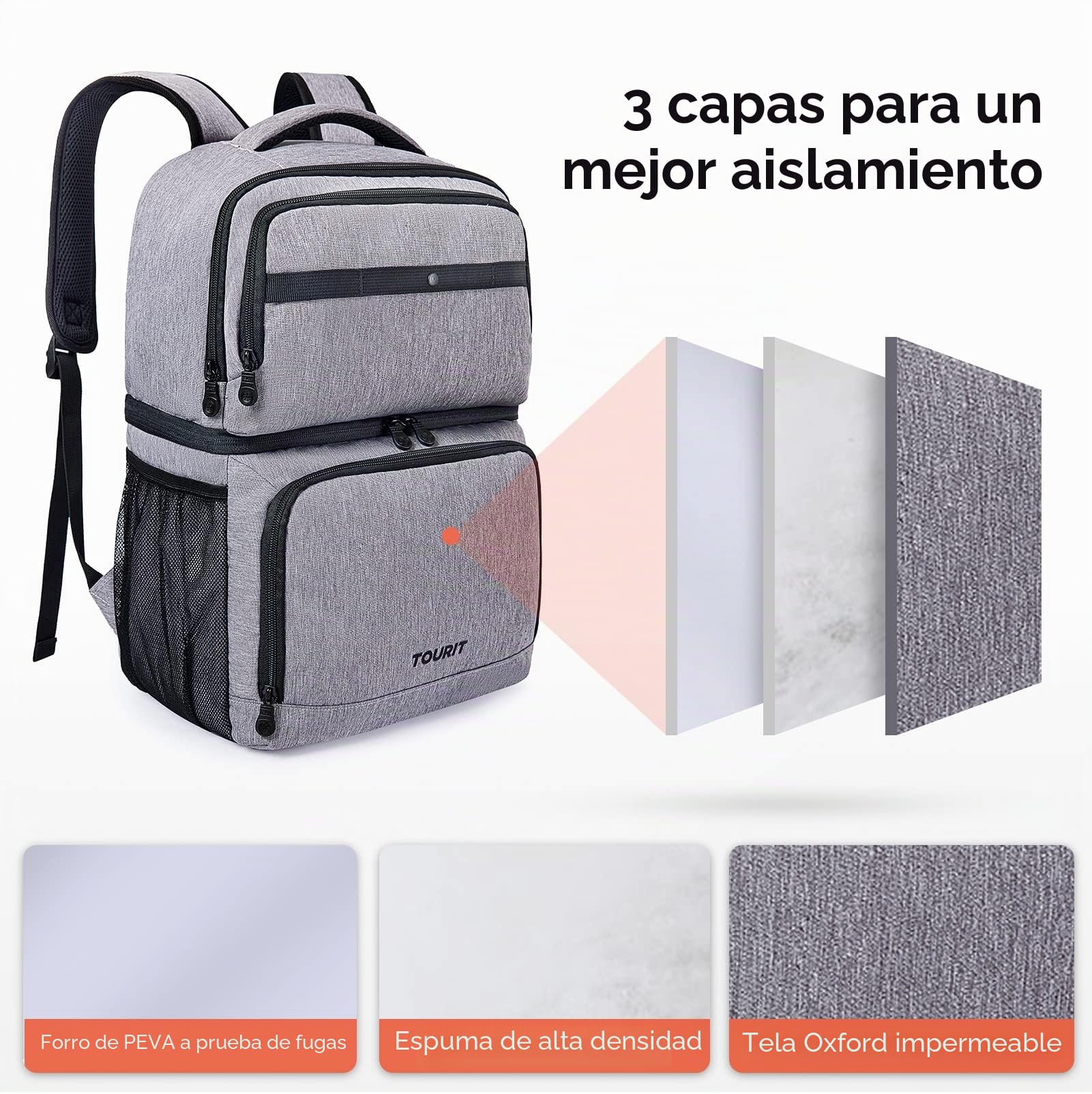TOURIT 27L Nevera Mochila con 26 latas,Bolsa térmica aislada para el Agua,Mochila Ligera para Camping,Picnic,Senderismo,Playa