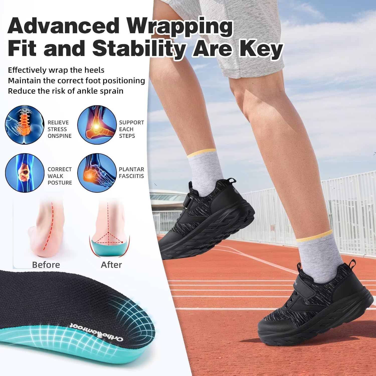 Boys Girls Kids Orthopedic Tennis Shoes: Wide Toe Box Comfortable Casual Plantar Fasciitis Arch Support Athletic Running Sneakers, Orthotic School Sports Walking Shoes for Foot and Pain Relief - Image 2