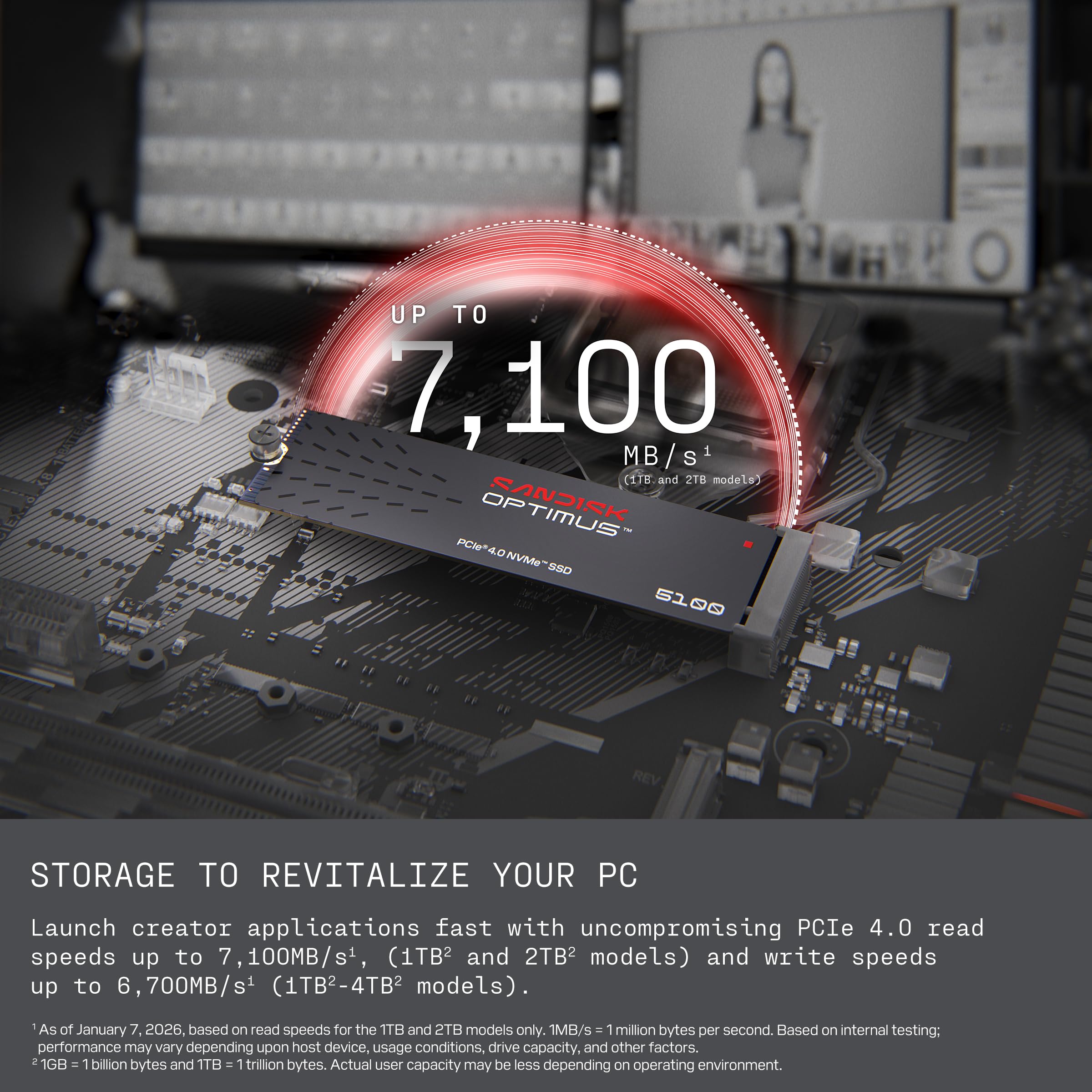 SANDISK Optimus 5100 NVMe SSD 500 GB (prędkości odczytu/zapisu do 7100 MB/s/6700 MB/s, M.2 2280, PCIe 4.0x4)
