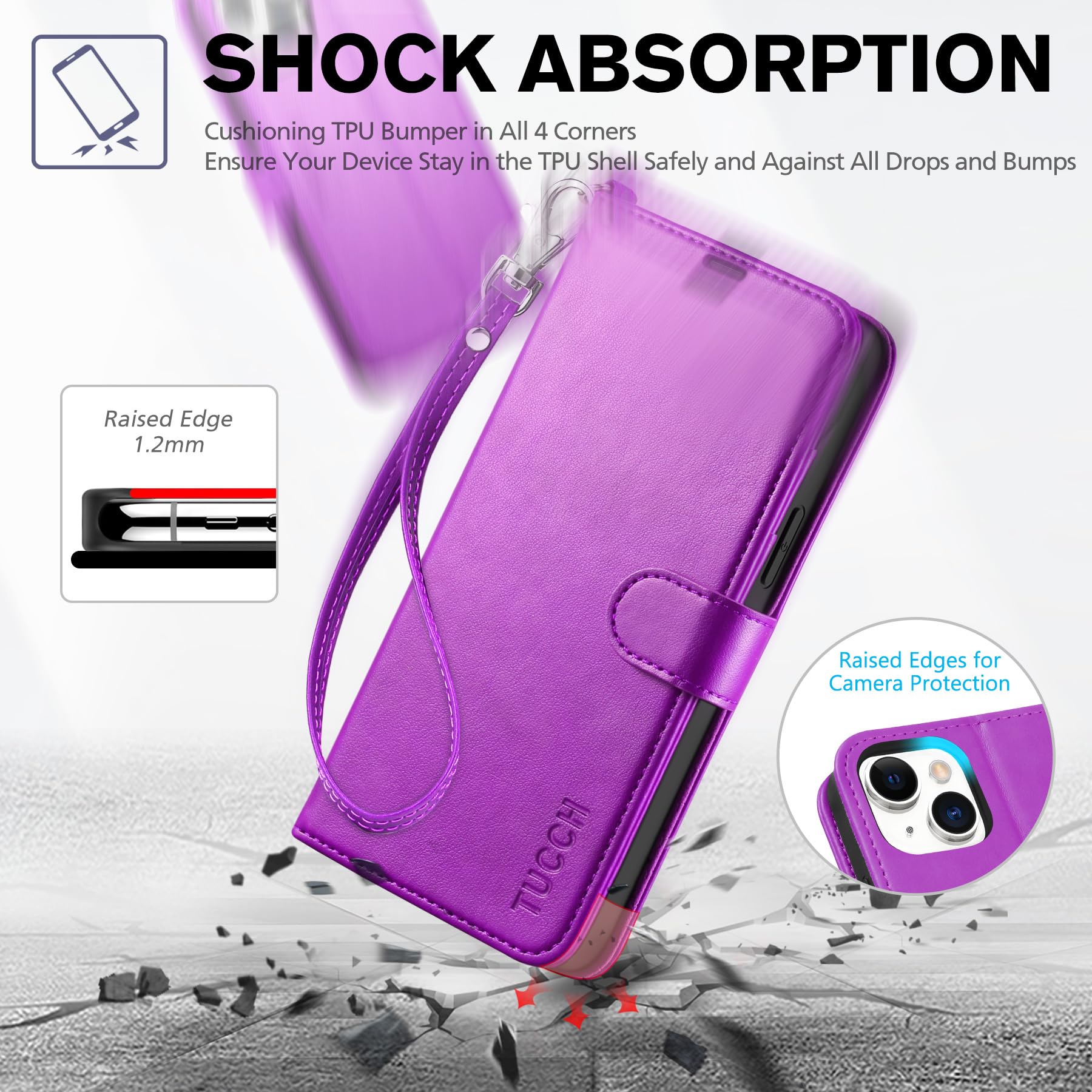 TUCCH Custodia per iPhone 16 Pro 5G, Cover in Pelle Sintetica TPU (O7i