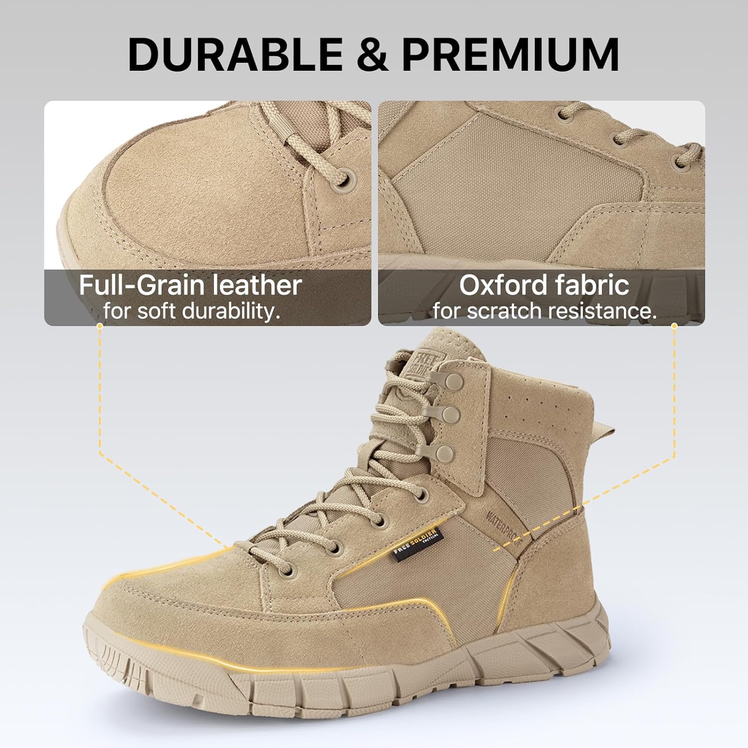 FREE SOLDIER Men's Durable Work Boots 6 Inches Lightweight Waterproof Hiking Boots Suede Leather Tactical Boots - Image 4