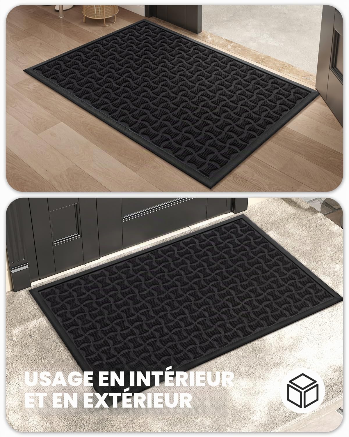 Color G Paillasson Exterieur Entree Resistant Pluie, Tapis Entree Exterieur Lavable et Absorbant, Tapis de Passage Antidérapant, Tapis de Porte Imperméable pour Entrée, Jardin (61x92cm, Noir)