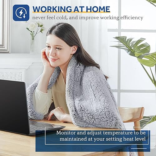 Miniatura 3 de Sealy Manta eléctrica de 50 x 60 pulgadas, suave, doble sherpa, súper acogedora, con 6 niveles de calentamiento rápido y apagado automático de 2 a