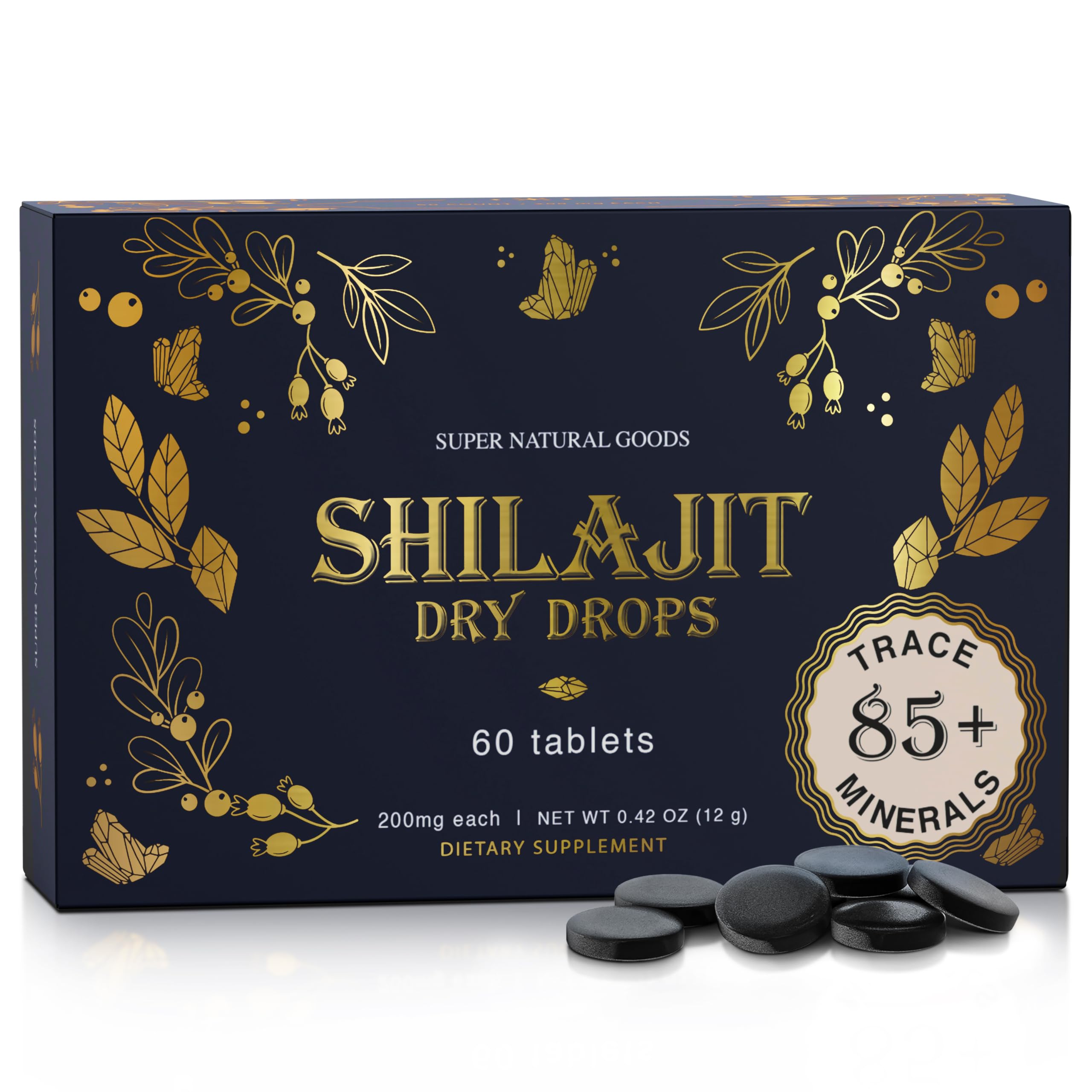 Pure Shilajit Resin Dry Drops - High Potency, Grade A, 100% Pure with Fulvic Acid & 85+ Trace Minerals for Better Energy Metabolism & Immune Support | 60 Easy-to-Take Tablets for Men & Women 60 Dry Drops