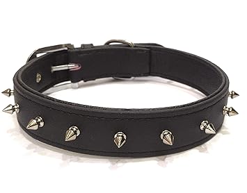 Petworld Leather Spike Coller for Pet Dog Adjustable Strong Buckle Black Small