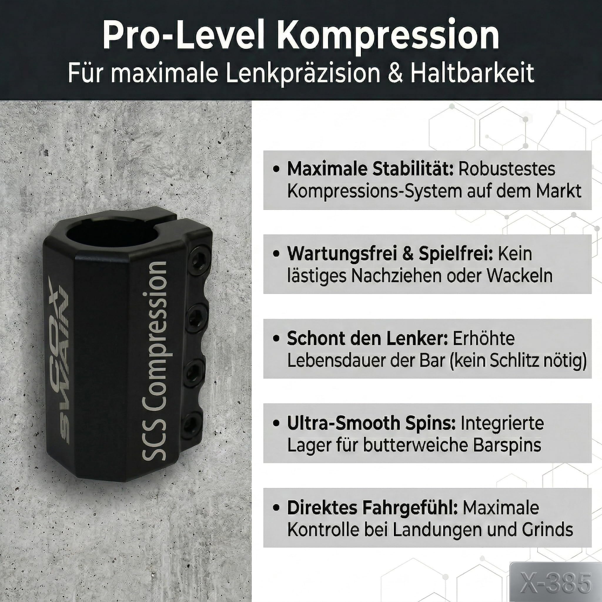 Cox Swain X-385 Stunt Scooter Kinder ab 10 Jahre – Stunt Roller mit SCS Compression, CNC-gefräster Alu Gabel aus einem Stück, ABEC 9 Alu Core Rollen & 360° Y-Lenker für Skatepark & Pipe