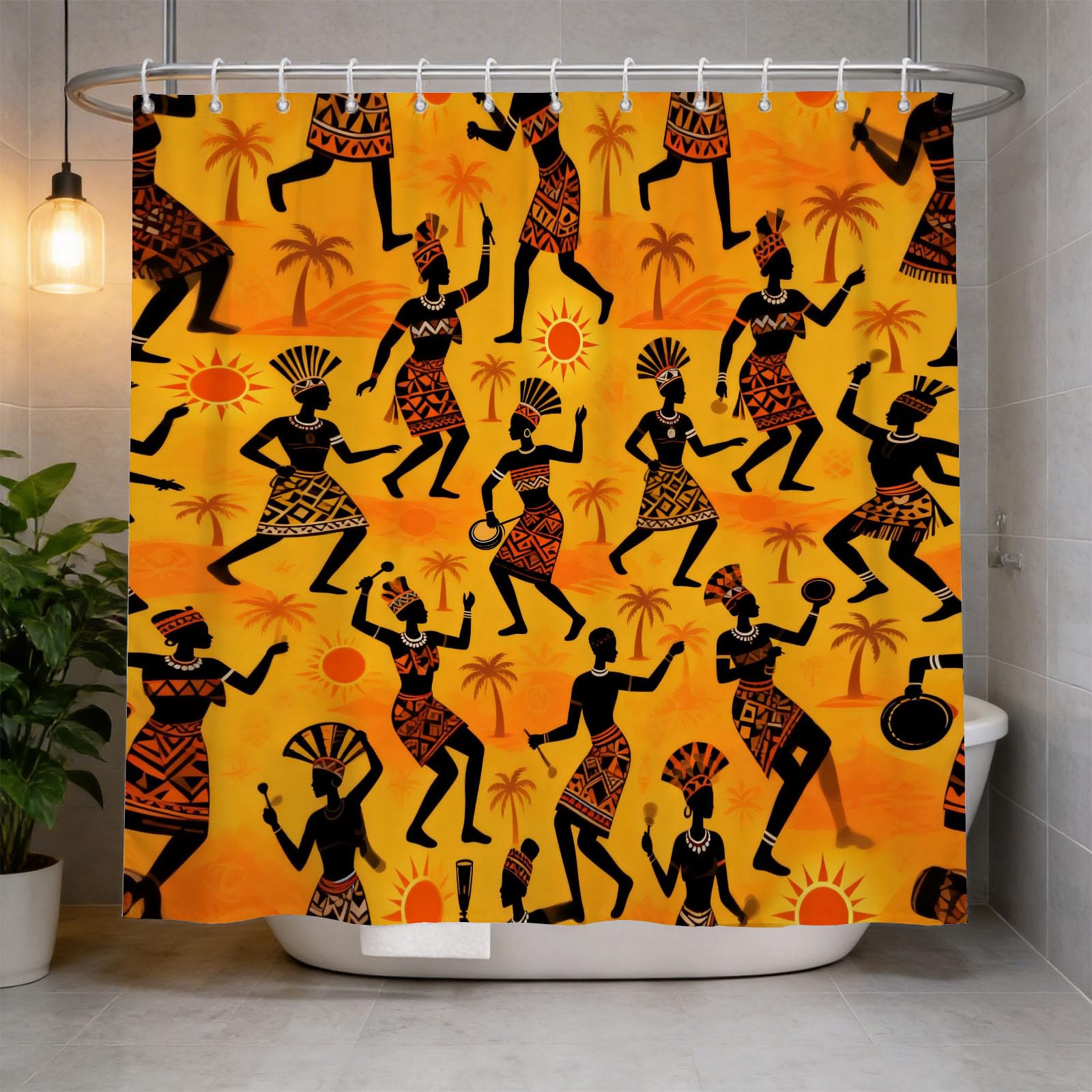 Hongduo 3D African Tribe Shower Curtain for Stalls Bathtubs Tropical Style Bathroom Decor Shower Curtain Set Polyester Fabric Waterproof 180x180cm/71X71 Inch with Hooks