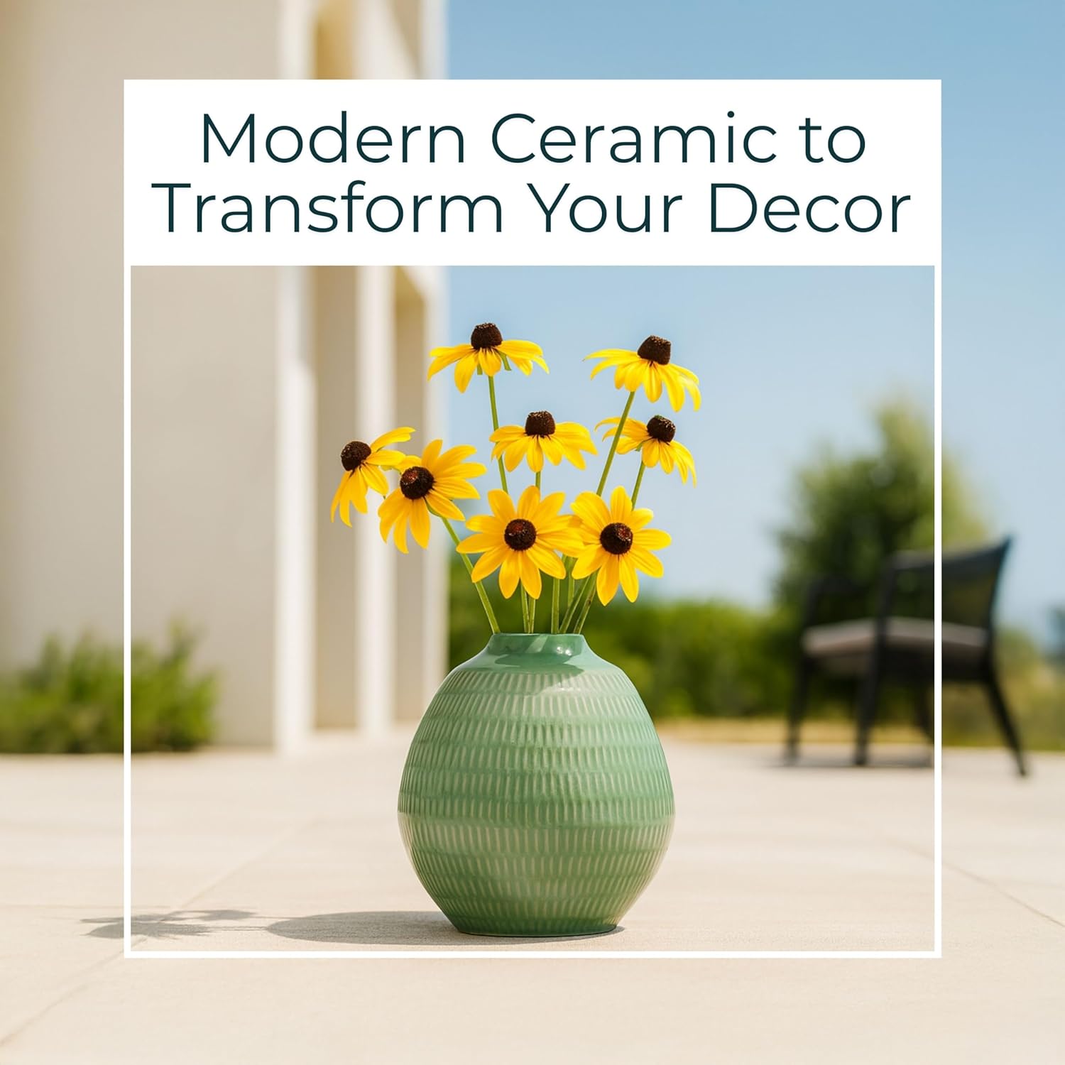 Striped Oval Decorative Flower Vase – Modern Table Vase Centerpiece for Living Room or Entryway Display – Home Decor Accent for Aesthetic Floral Arrangements or Centerpieces – 7", Sage Green