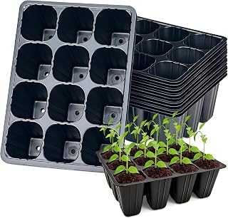 144 Zellen Setzling Starter Tabletts Wiederverwendbar, 12 Stück Pflanzentabletts Anzuchtset Mini Propagator Keimschalen Gewächshaus Anzucht Set Anzuchtschalen für Anzucht Pflanzen Zimmergewächshaus