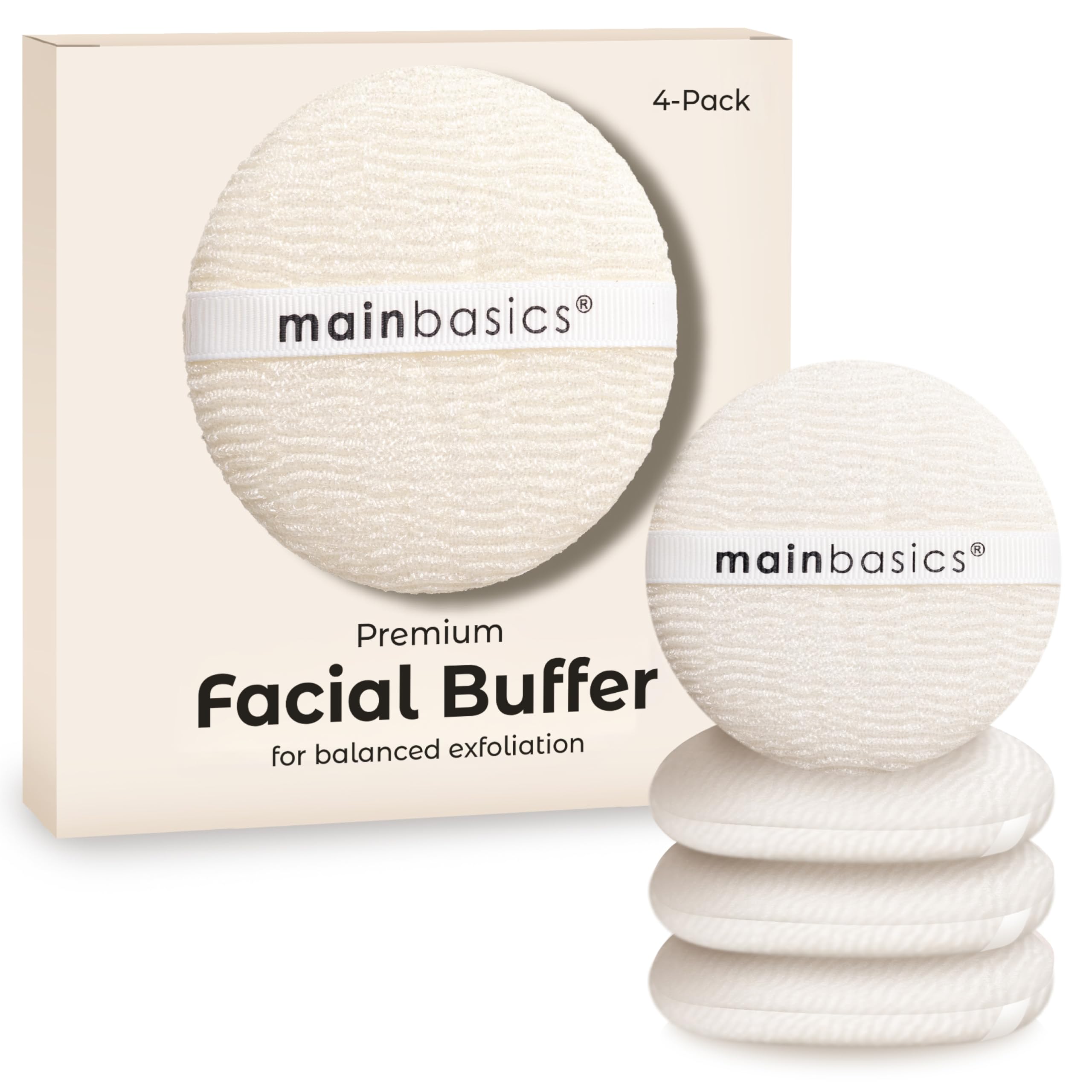 MainBasics Face Scrubber Exfoliator Pads (4-Pack) - Gentle Exfoliating Facial Cleansing Buffing Sponge