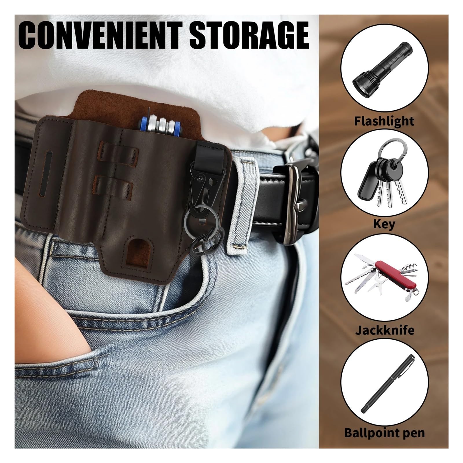 Secateur Holster Guaina multiuso for cintura Organizer tascabile in pelle con fondina for torcia, penna e chiavi for uso quotidiano all'aperto della