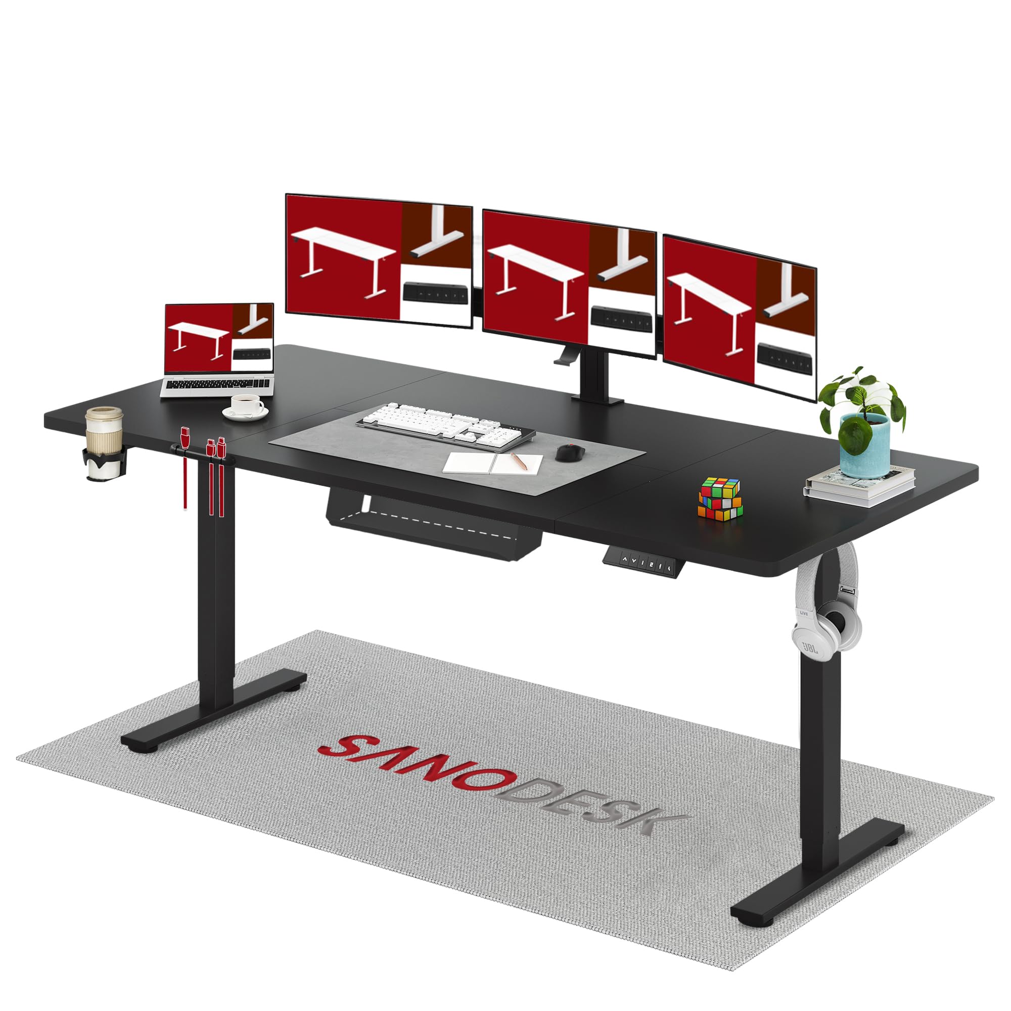 SANODESK EC4 Telaio Scrivania Regolabile In Altezza Elettrica Con Doppio Motore – Gambe In 3 Sezioni (60-125 Cm), 4 Memorie, Anticollisione, Carico 100kg, Grigio