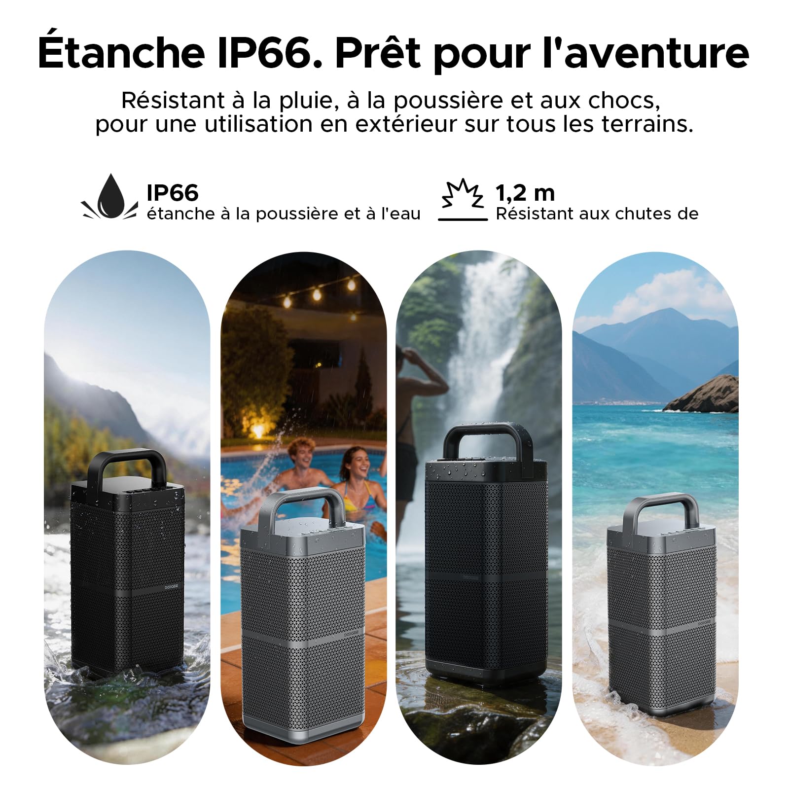 Enceinte Bluetooth Puissante 130W Crête Enceinte Portable avec Basses Renforcées, Boîtier Métallique, 20000mAh Batterie, Charge Rapide 60W, 13H Autonomie, IP66 Étanche,DSP,TWS pour l'extérieur,Camping