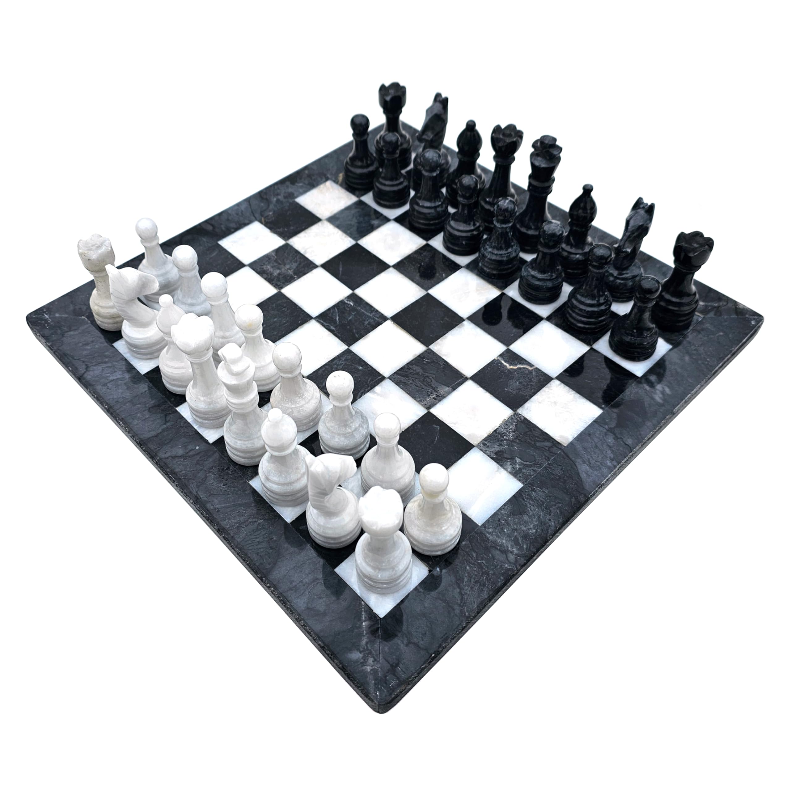 Marmeren Schaakset 30,5 Cm, Handgemaakt Oceanisch En Zwart Bordspel Met Opbergdoos Klassieke Reisschaakset Voor Volwassenen Stukken 2 Extra Koninginnen Elegant Cadeau Woondecoratie 2725780799