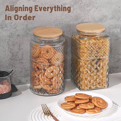 Miniatura 4 de Tarro de galletas grande de 90 onzas, tarro de cristal con tapa hermética, recipiente decorativo de cocina con tapas de bambú, tarro de caramelo