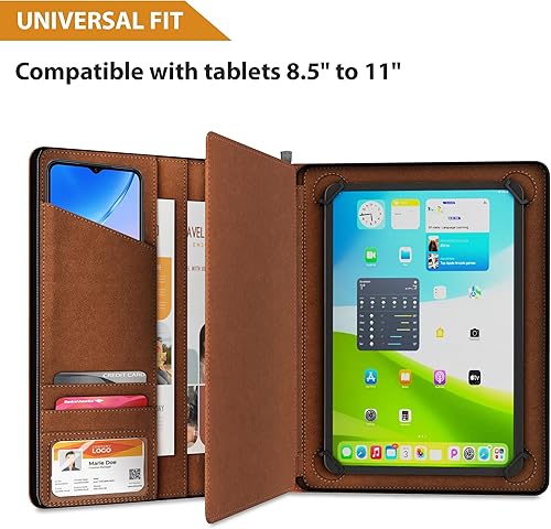 Miniatura 2 de KHOMO Funda universal Padfolio - Organizador de cartera para tableta de 8.5 hasta 11 pulgadas - Carpeta de cuero sintético para iPad, Air, Pro y