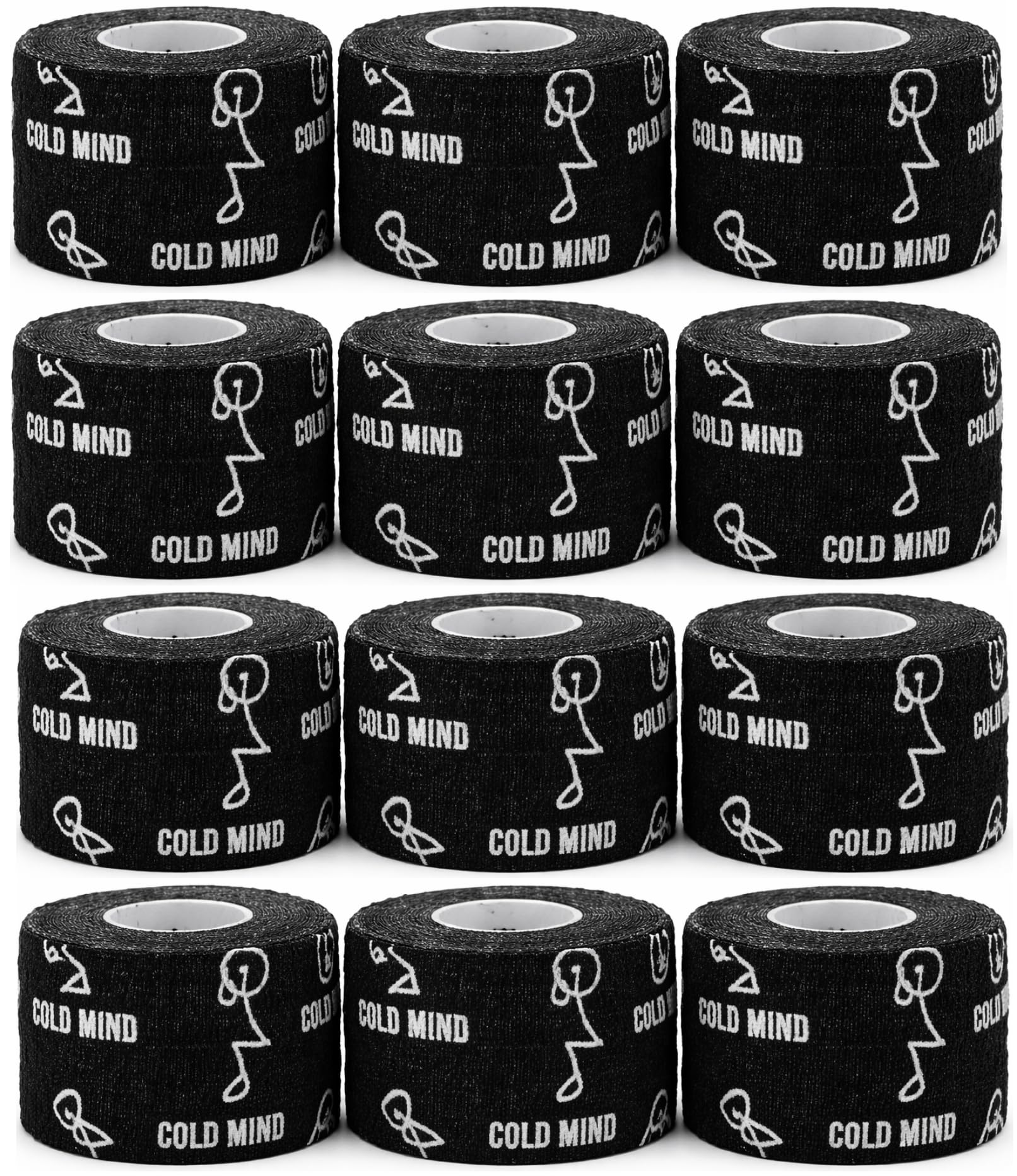 WARM BODY COLD MIND 3,8 cm Daumen Tape für Gewichtheben – Hook Grip Tape für Gym, Powerlifting, Deadlift, Krafttraining, Athletic Finger Wrap (12 Rollen Schwarz)