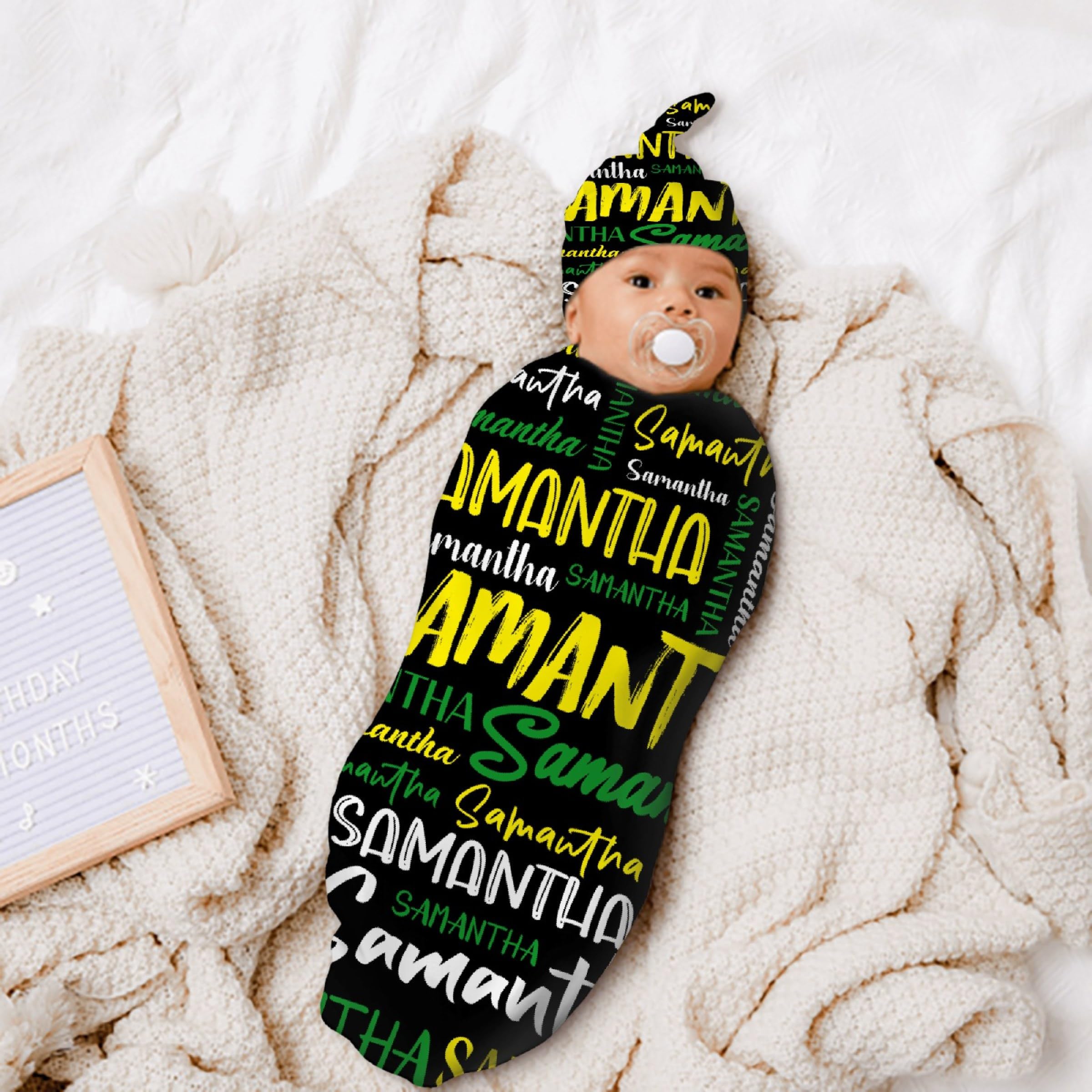 Personalized Baby Swaddle Blanket & Hat Set for Boys Girls, Customized Newborn Gifts, Custom Receiving Blanket with Name, Ultra Soft Nursery Swaddle Wrap, Swaddling Sleeping Sacks