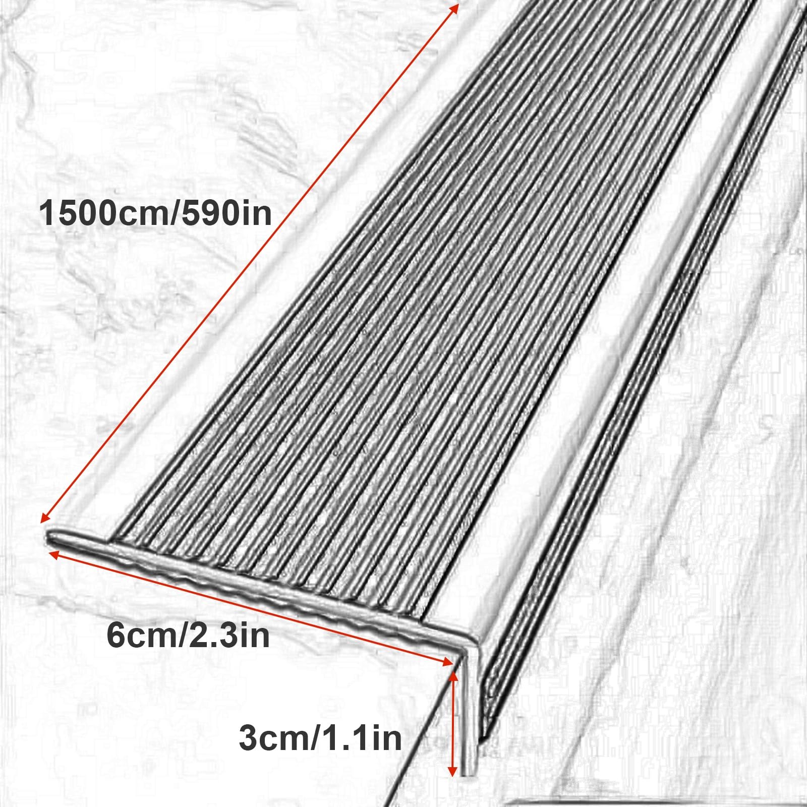 Tiras Antideslizantes para Bordes de Escaleras Cantoneras Adhesivas Perfil Angular PVC para Escaleras Interiores y Exteriores(Gray,3x6x1500cm)