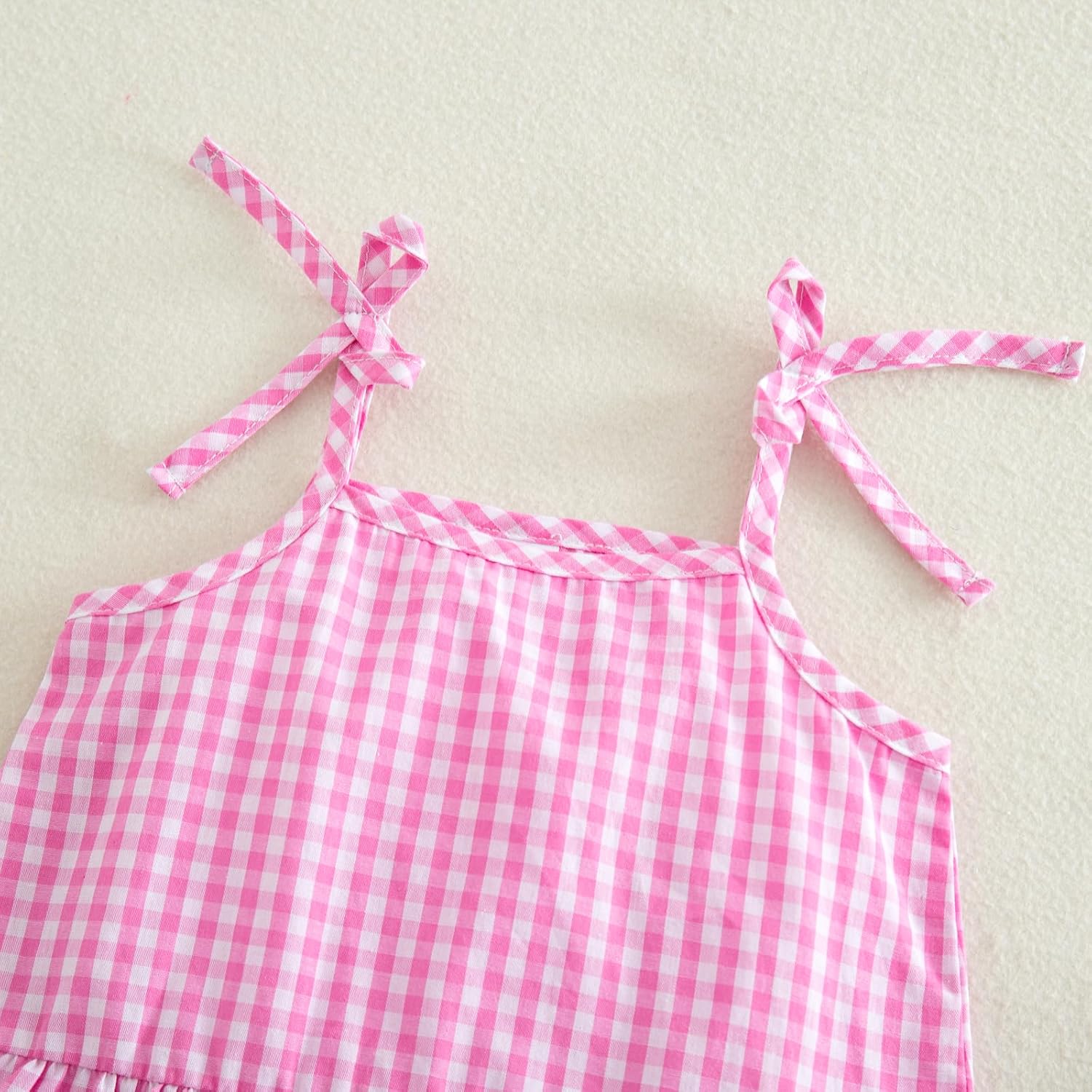 VISGOGO Toddler Baby Girl Summer Denim Outfits Flower/Fruit Jeans Shorts Sleeveless Plaid Tops Kids Girl Linen Clothes Set - Image 6