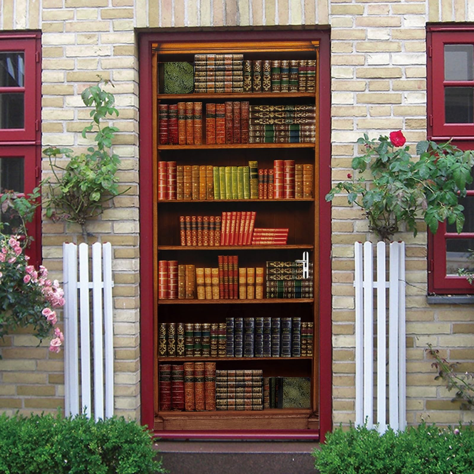 A.Monamour Adesivo Porta Autoadesiva 3D Vecchi Libri Sullo Sfondo Della Libreria Scaffale In Legno Vinile PVC Adesivi per Porte Interne Pellicola Adesiva Poster Murale Parete Carta da Parati 85x215cm