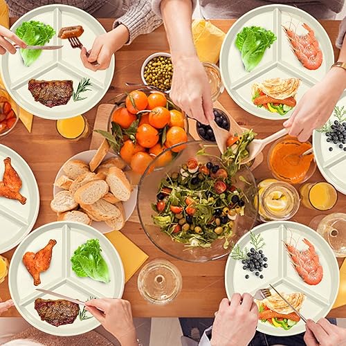 Miniatura 3 de FENGDUOYUN Plato llano de plástico irrompible de 9.6 pulgadas (8 piezas) con control de porciones (plato de sujeciónplato de picnic), color beige..