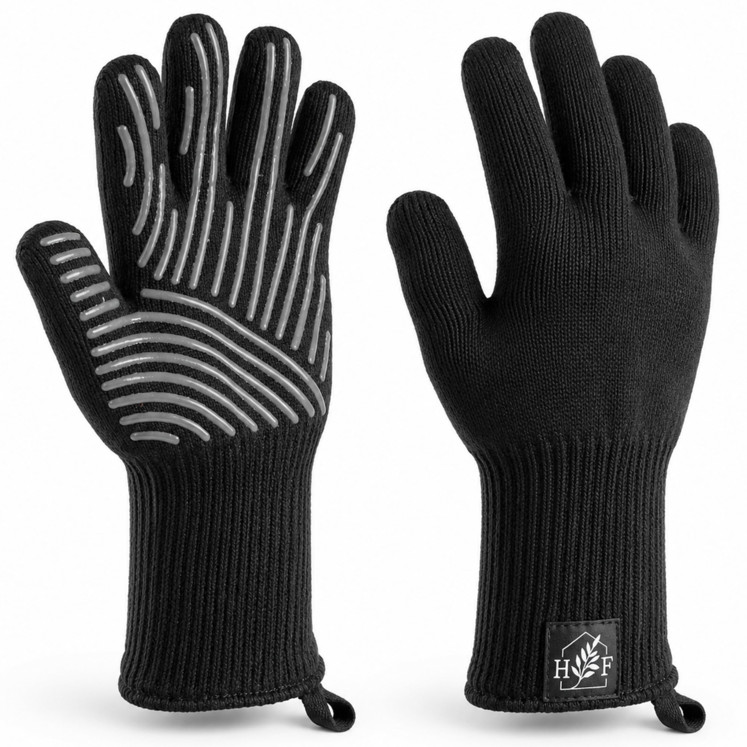 Homefolk Heat Resistant BBQ Gloves – Premium Non Slip Silicone Cooking Gloves for BBQ, Pizza Oven, Smoker, Grill & Cast Iron Cooking – Heatproof Knitted Oven Gloves