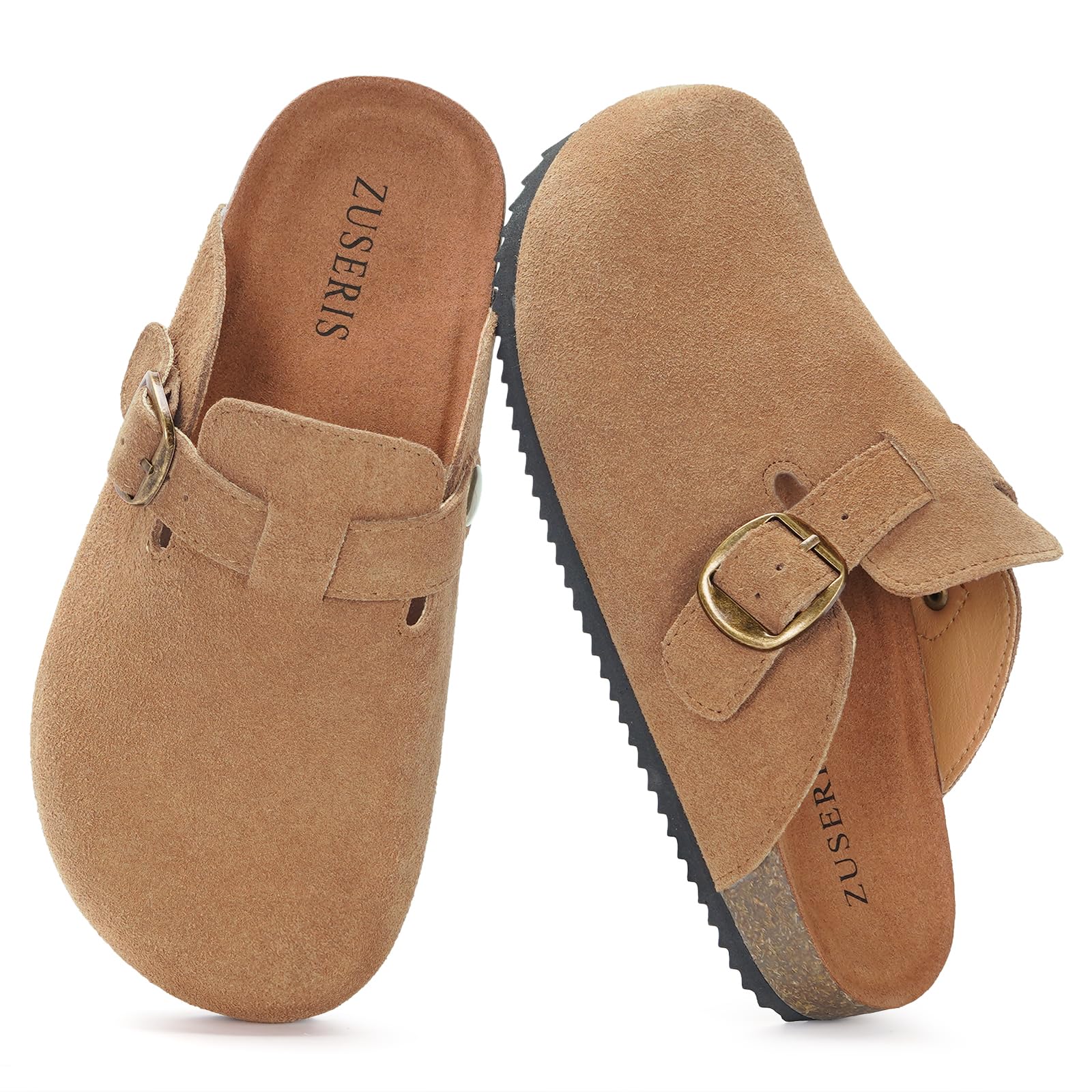 Kids Suede Clogs Boys Girls Cork Footbed Potato Shoes Classic Slip On Leather Mules Children Indoor Outdoor Sandals with Adjustable Buckle