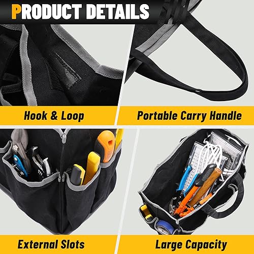 Miniatura 3 de Bolsa de Lona para Herramientas, Bolsa de Almacenamiento de Herramientas de Lona Encerada Resistente de 16 onzas con 1 Compartimento Grande y 10
