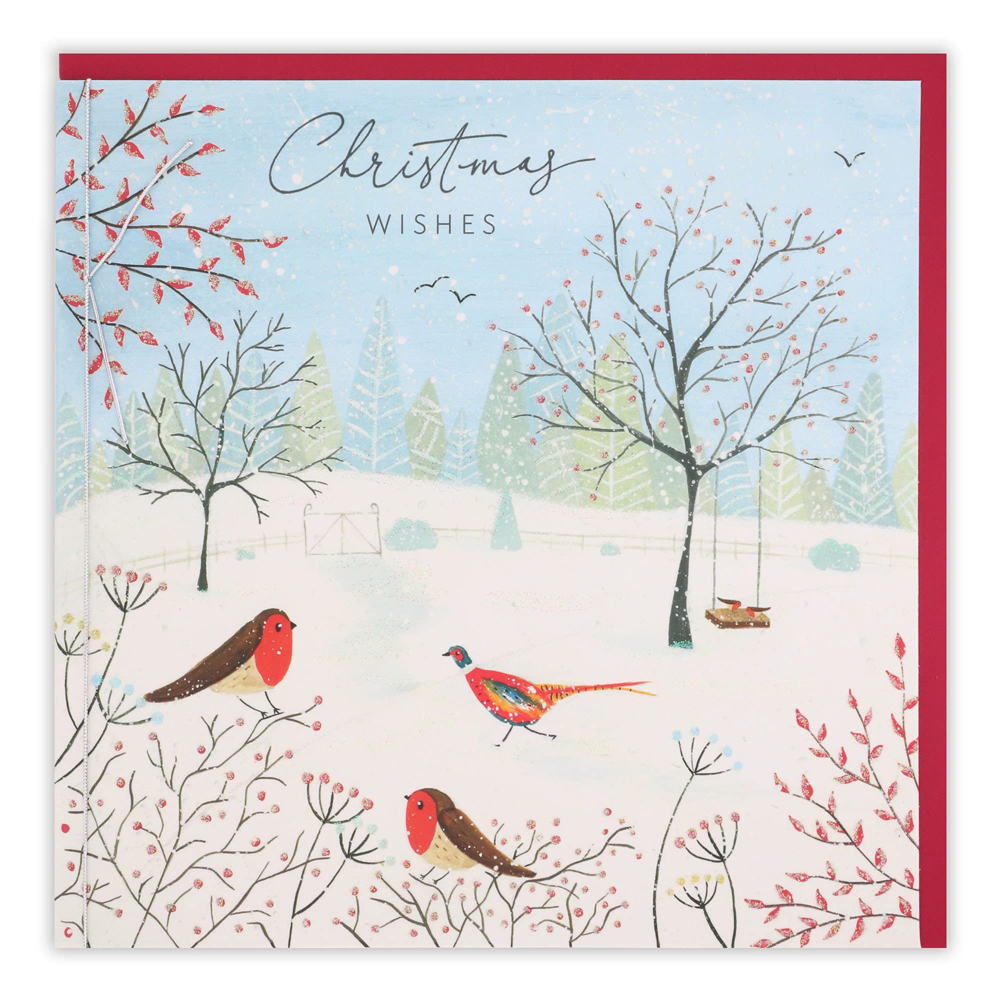 Clintons: Birds In Winter Garden Scene General Christmas Card, General Xmas Card, Christmas Cards for Friends, Multi-colour, 165 x 165, 1169570