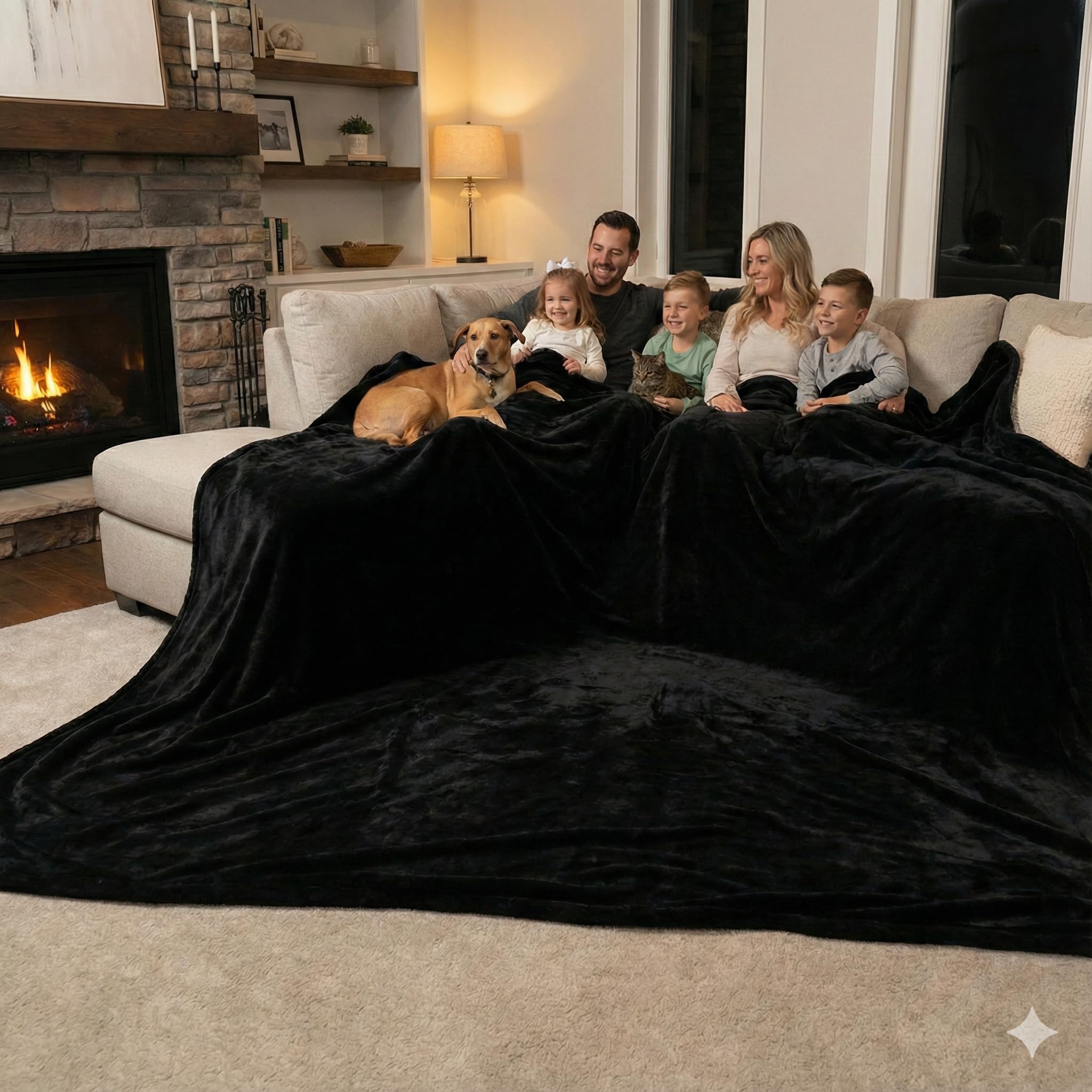 EasyFluffy Oversized King Blanket 120"x120", Extra Large, Huge, Giant 10'x10' Blanket for Couch & Beds (Black)