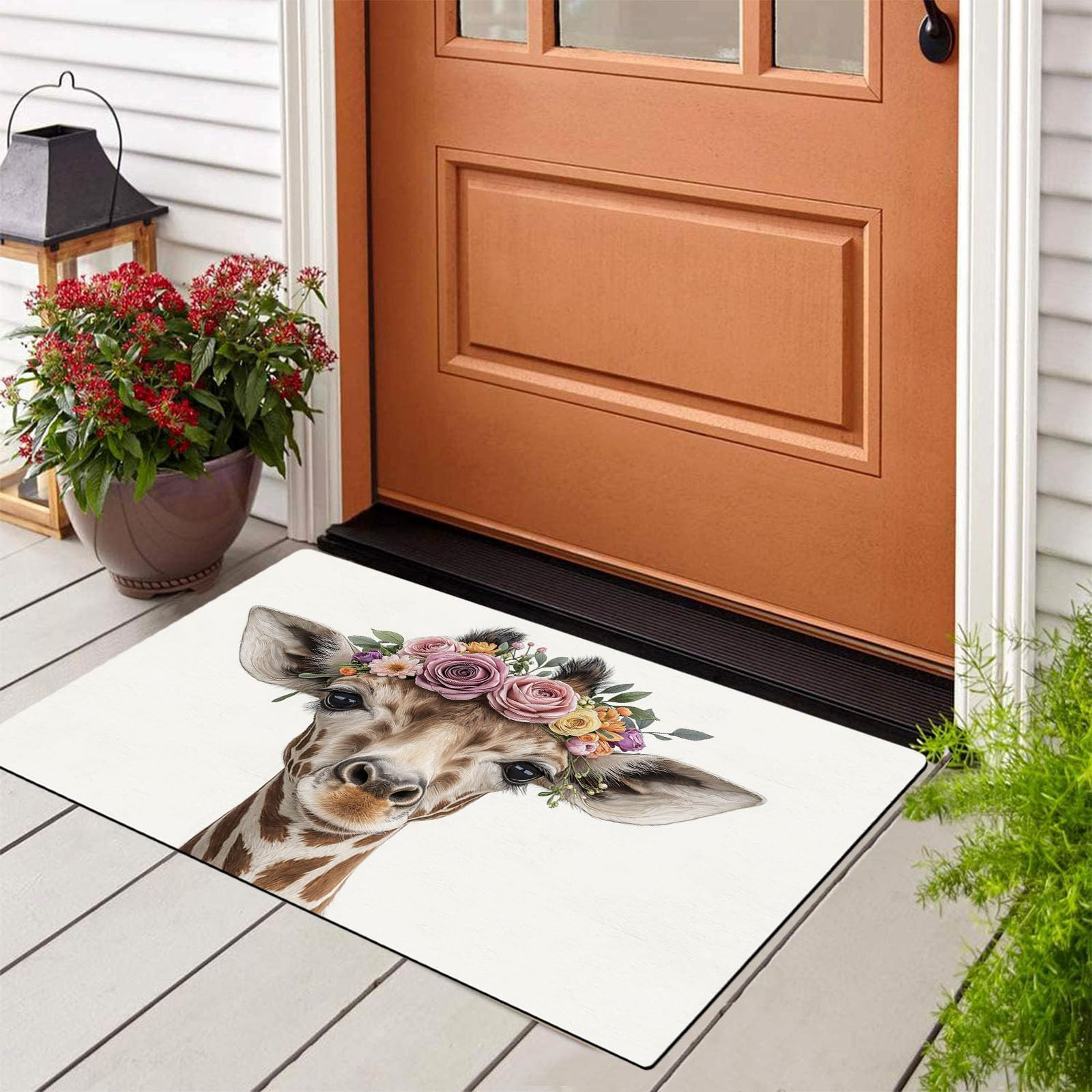 Paillasson fin absorbant girafe couronne pour sublimer l'entrée et la chambre