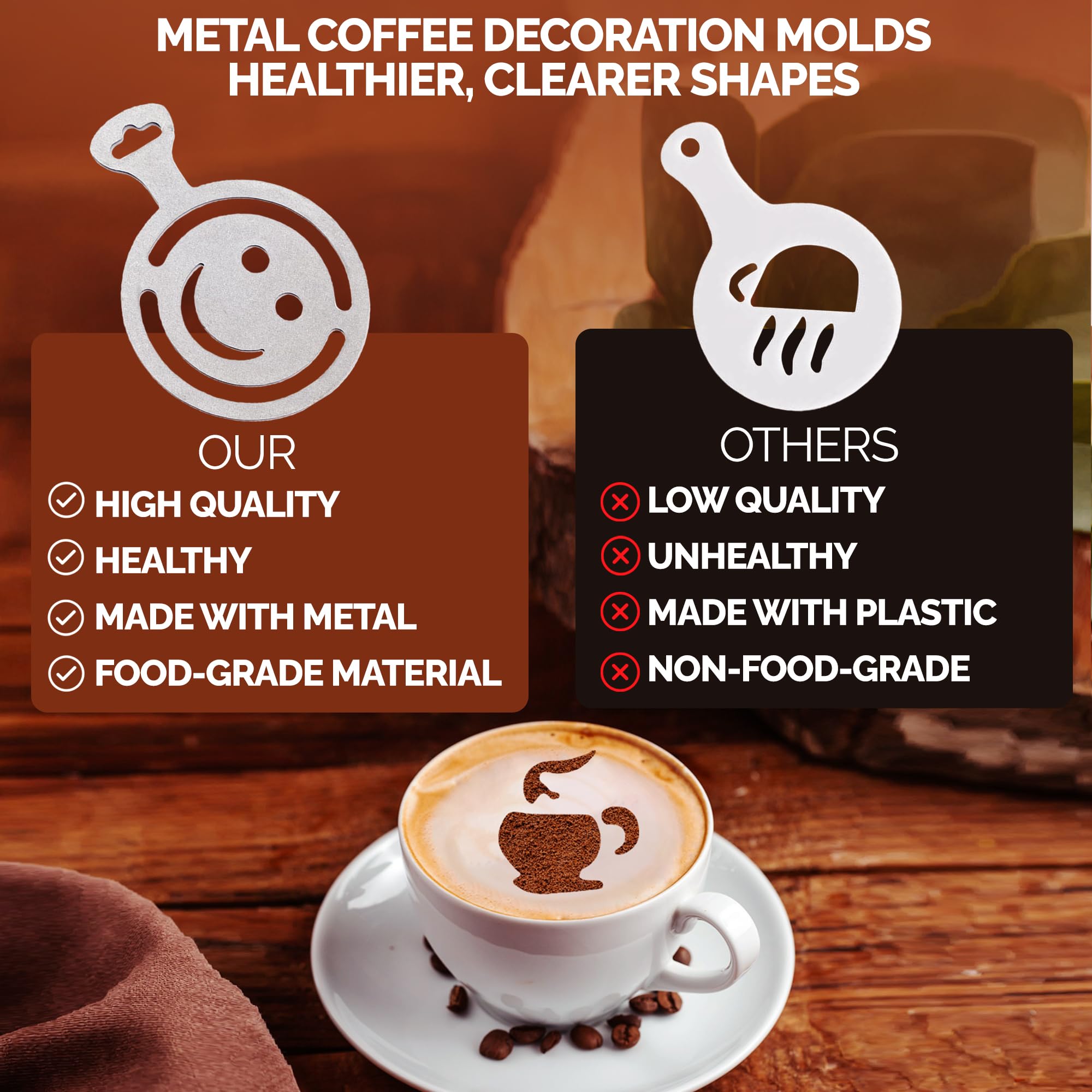 5 plantillas de café para decoración de café con leche, kit de decoración de galletas de Navidad reutilizables, plantillas de galletas para pasteles, plantillas de hornear para decoración de pasteles