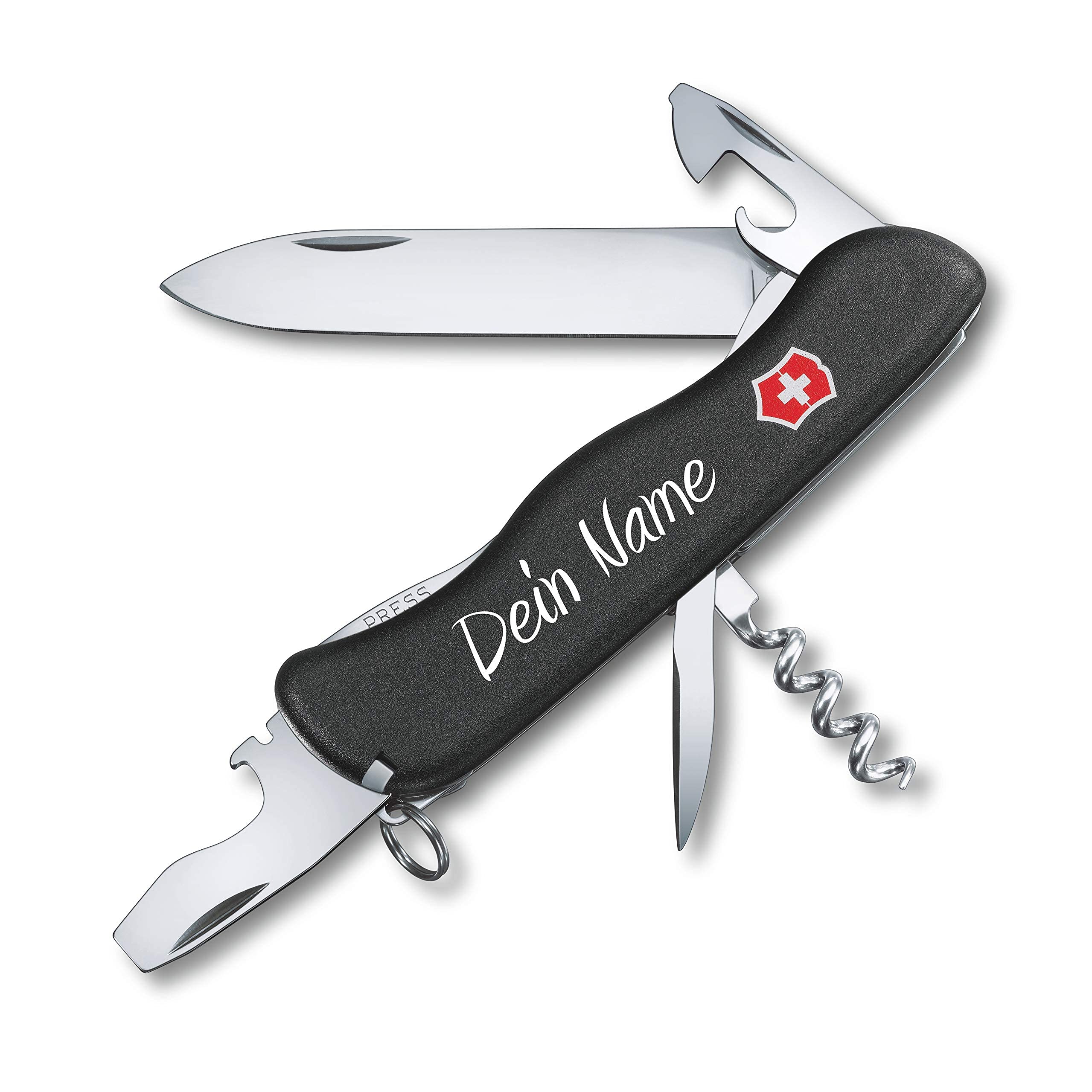Victorinox Navaja Picknicker con Petición Presión en La Cáscara I Regalo para Hombres Mujer I para Cumpleaños I Suiza Navaja Personalizada con 11 Funciones 0.8353 - Negro, 111x31x16 mm