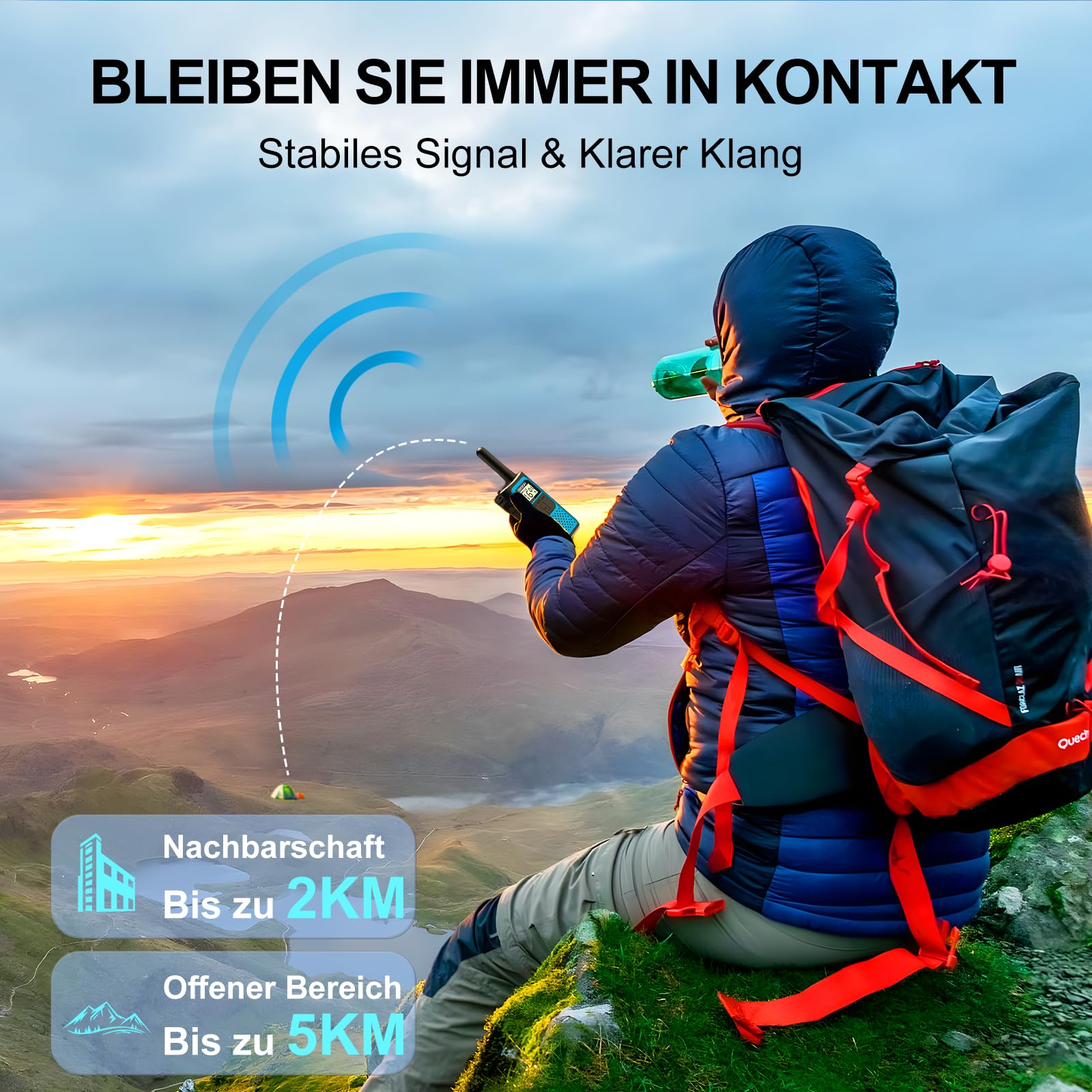 Walkie Talkie 4er Set, Walkie Talkie Aufladbar für Erwachsene Kinder, 16 Kanäle Funkgeräte Set mit 1200mAh Li-ion Akku VOX, Walki Talki für Camping Wandern Geschenk