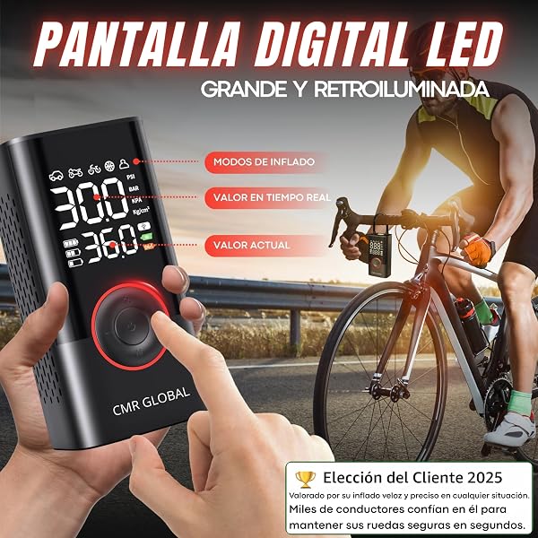 SUPER PRO Compresor Aire Portatil. Inflador Ruedas Coche. Inflador Eléctrico con Linterna 150 PSI para Coche Moto Bicicleta Pelota. Hinchador eléctrico Batería Recargable 4000 mAh. Viaje Emergencia - 5