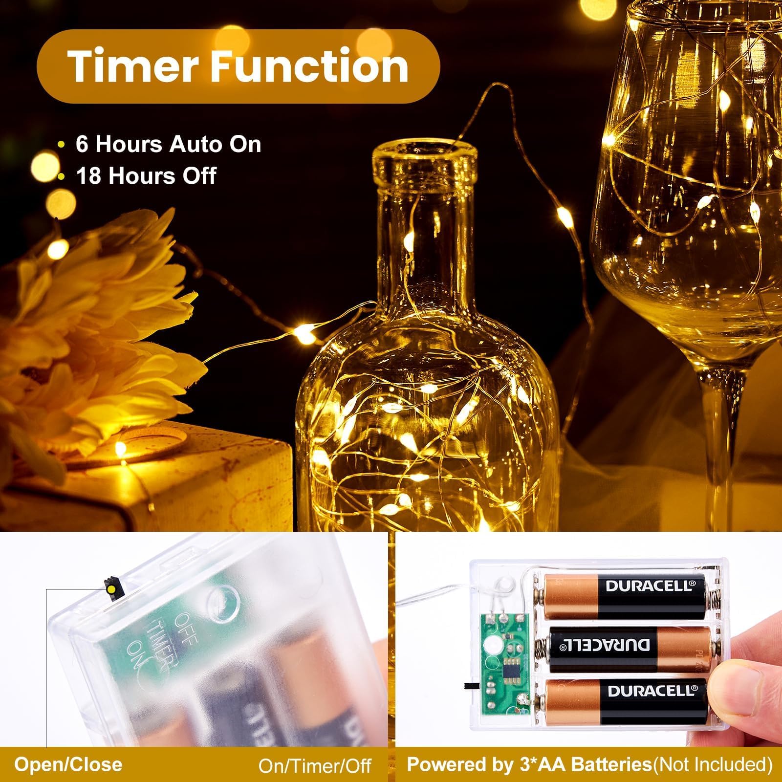 Luci LED A Batteria Con Timer - 3m E 30 LED Lucine Da Fiaba Impermeabili Per Decorazioni Natalizie, Matrimoni E Camere