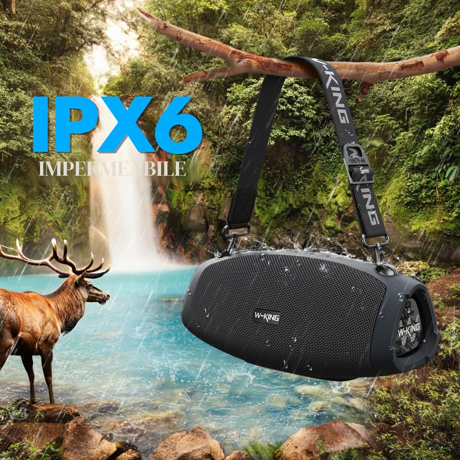 W-KING 120W PICCO 70W Cassa Bluetooth Altoparlante Potente Portatile Grande con Wireless Microfono, IPX6 Impermeabile per Esterni,Cinghia/Grande Basso/Accumulatore Di Energia/DSP/Audio/Sche TF/EQ/Apri