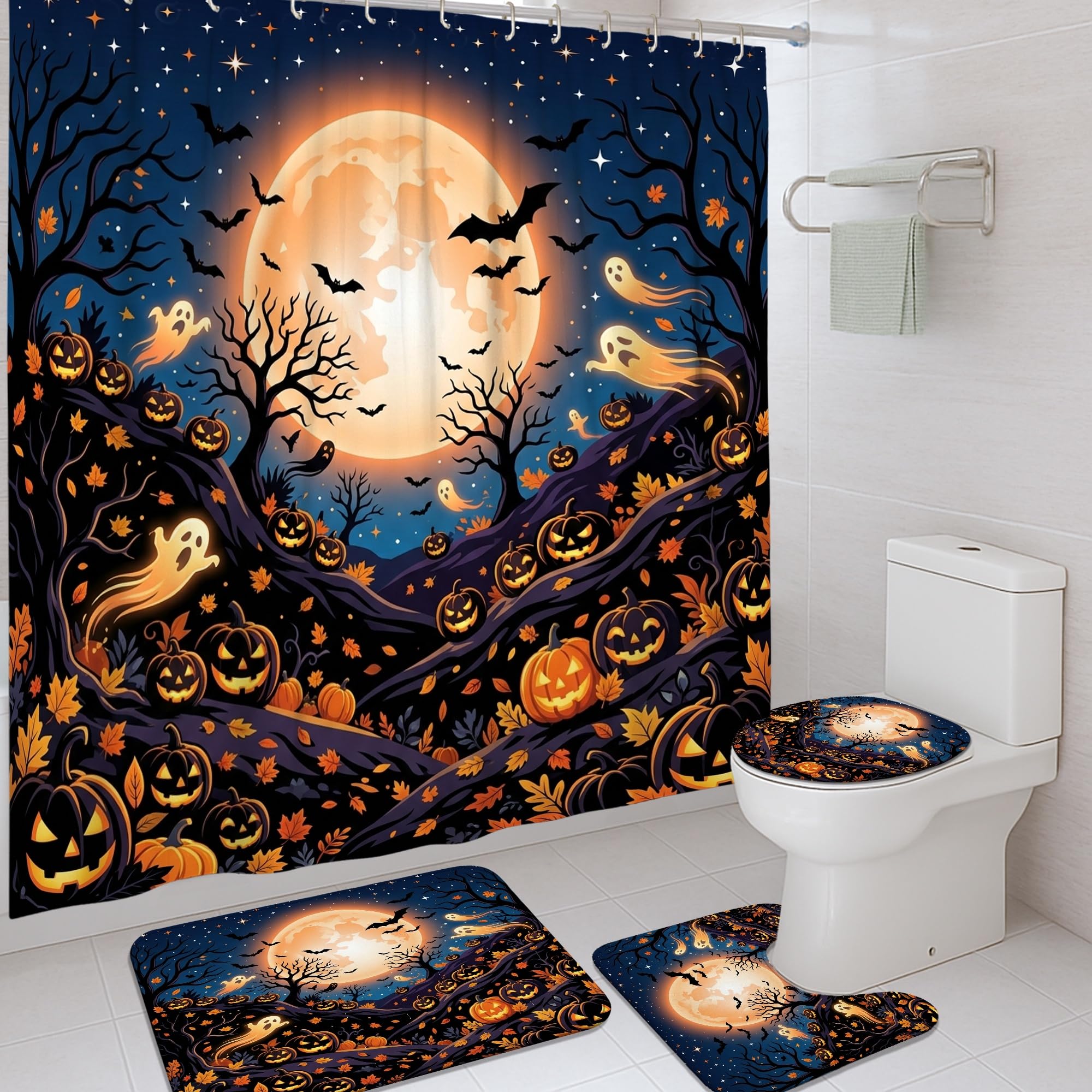 Rideau de douche fantômes et citrouilles pour décorer le dortoir à Halloween