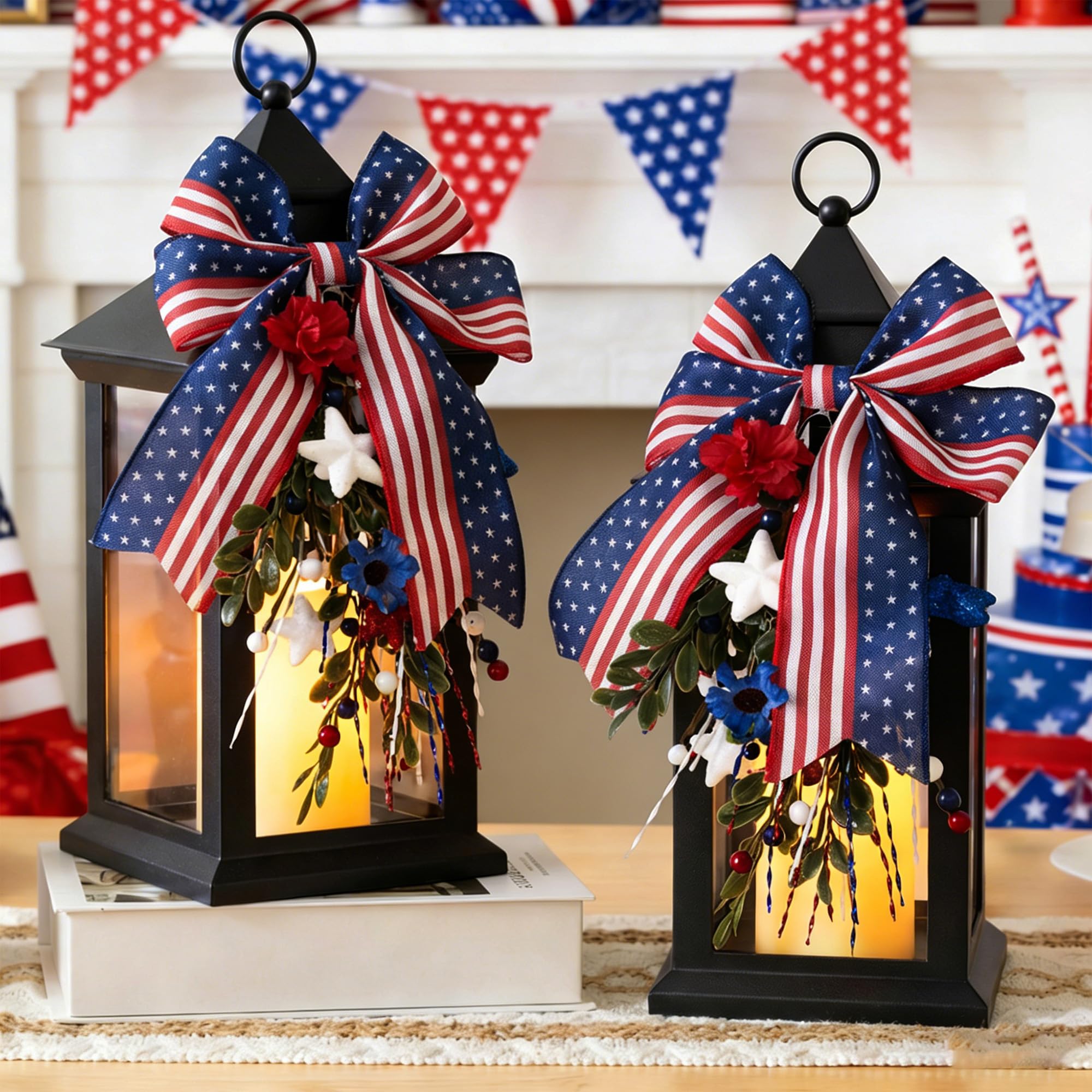 Photo 1 of **LIGHT BROKE OFF BASE***JOIONE Lanterns Decorative Indoor for 4th of July, 14" 250th Anniversary Patriotic Red White Blue Hanging Lantern with Timer, Battery Operated Waterproof Independence Day Outdoor Porch Decor