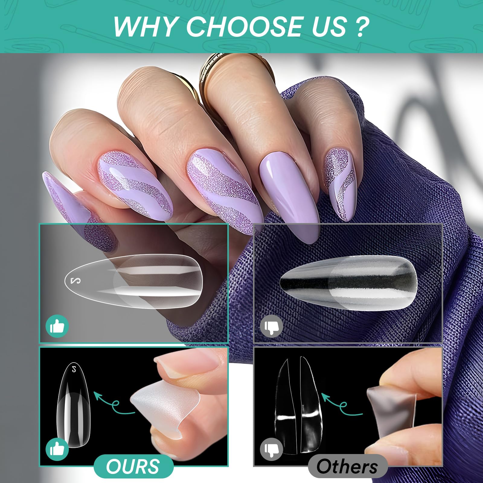 Alyvisun 550 Piezas Uñas Postizas Transparentes, 11 Tamaños Tips Uñas Falsa Con 240 Piezas Gel Uñas Pegatinas Kit, Artificial Puntas de Uñas Francesas con Caja para Mujeres Niñas Salones y DIY