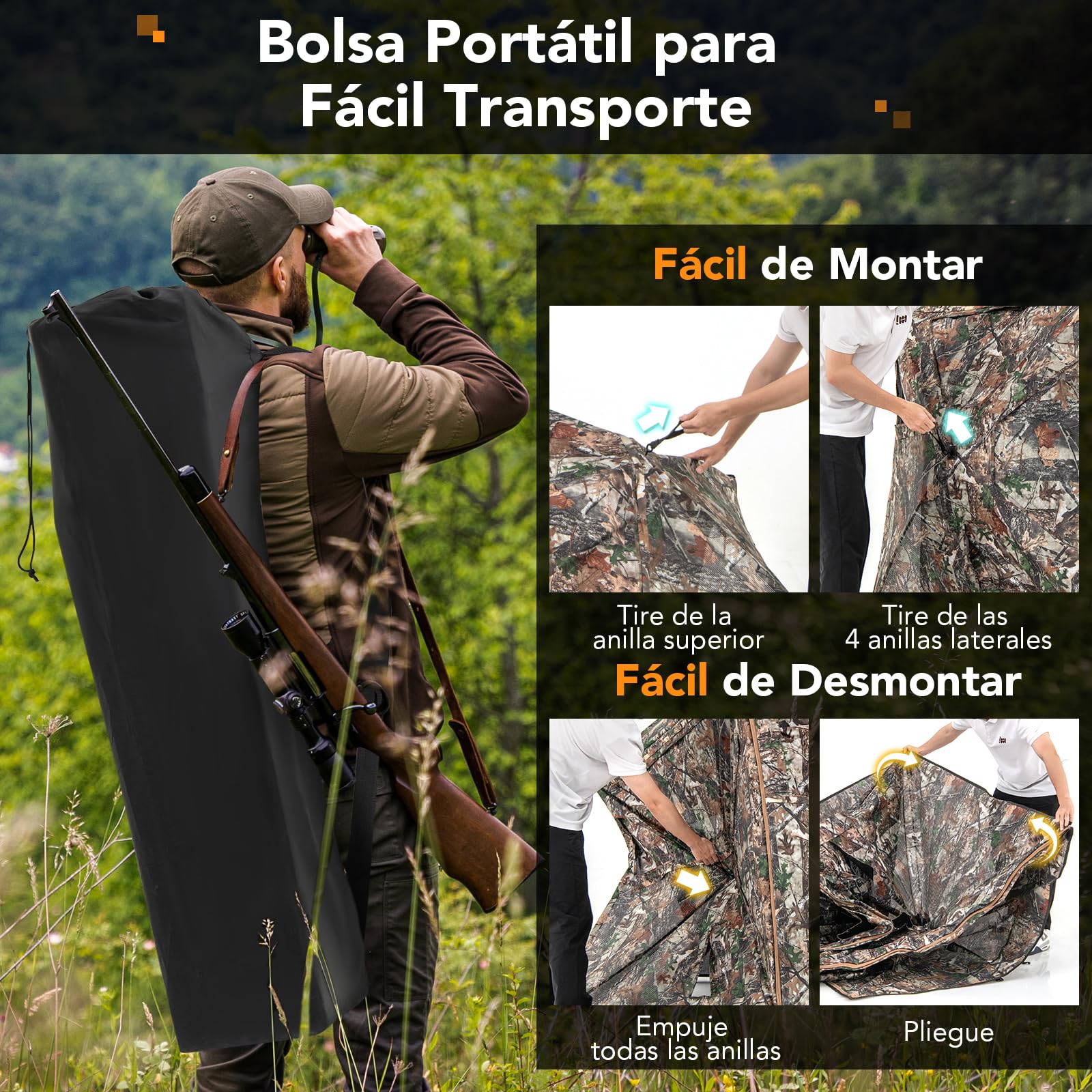 COSTWAY Persiana de Caza de 360°, Estor de Caza de 5 Lados para 2-3 Personas, Puesto de Caza Plegable, Bolsa de Transporte, Camuflaje