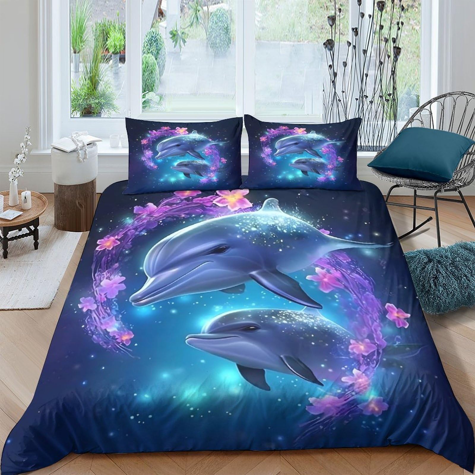 Ctjqhvkz Style-8 3D Printed Ocean Dolphin Fitted Sheet Microfiber Soft Blue Dreamy Sea Mattress Cover For Bedroom Guest Room Single（135X200cm）