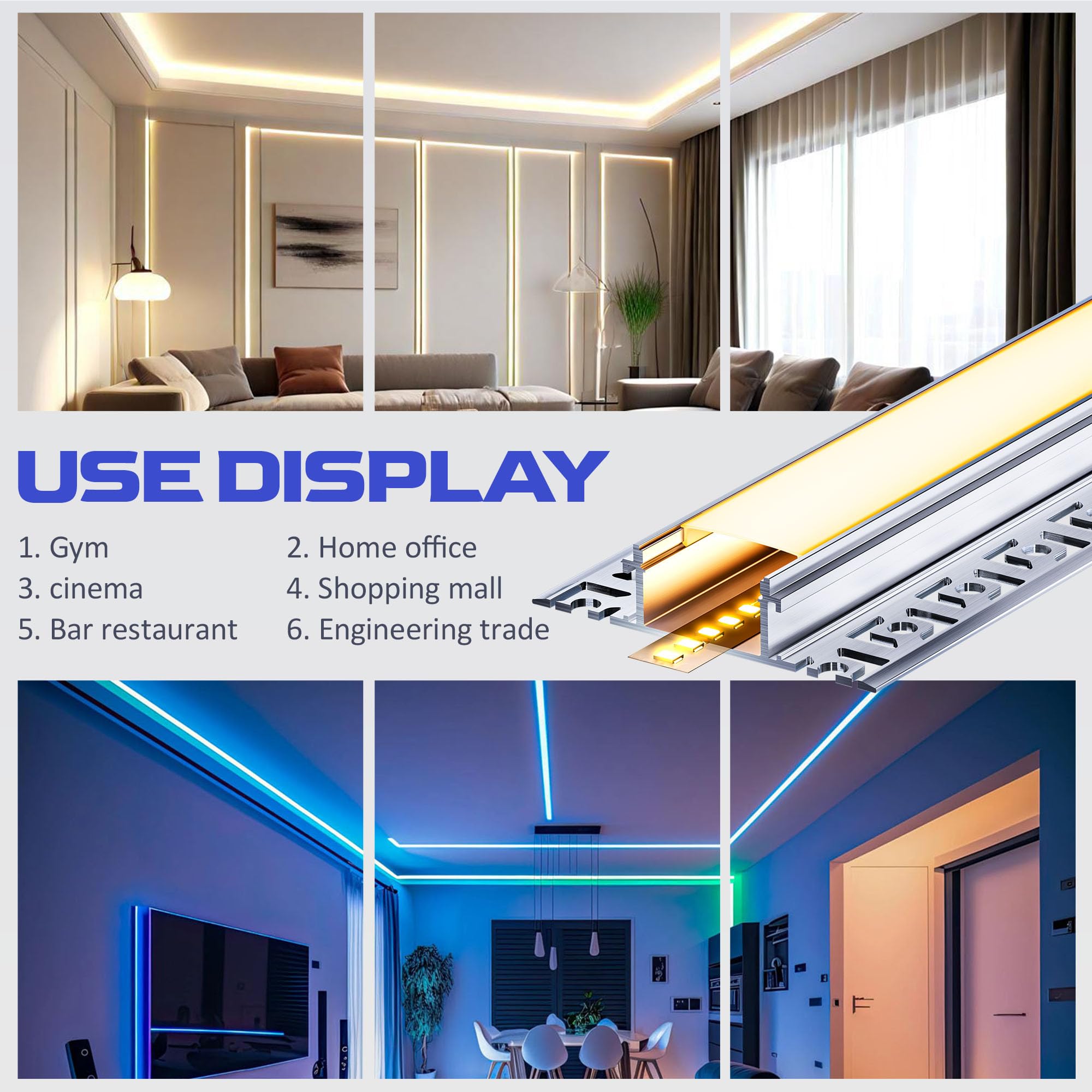 Profilé LED Encastrable 2 m x 10 Pièces (20 m) – Aluminium pour Ruban LED Jusqu’à 20 mm, Rail LED Placo/Plafond, Couvercle Mat, Ailettes 61,8 mm