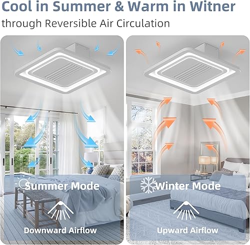 Miniatura 5 de REYDELUZ Ventiladores de techo modernos con luces y control remoto, ventilador de techo de perfil bajo de 22 pulgadas, montaje empotrado,