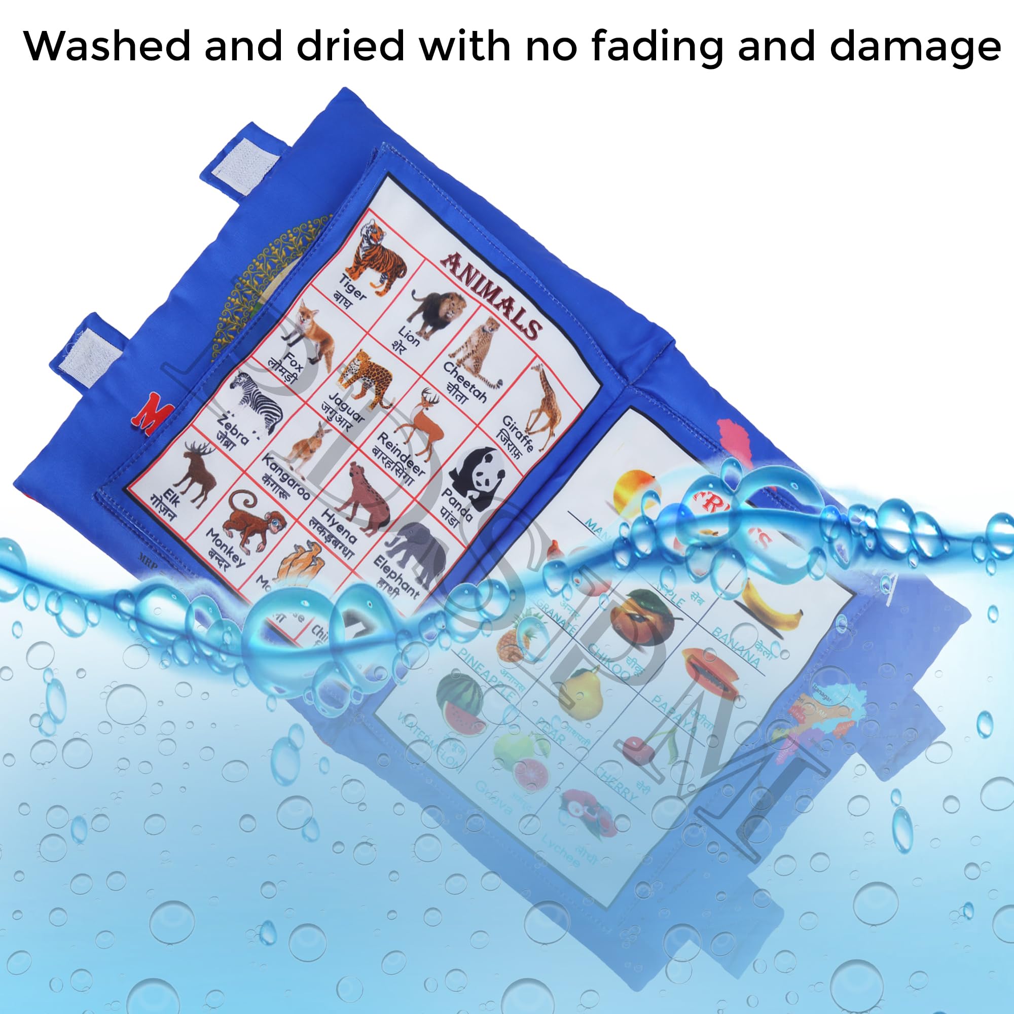 PDSPM Learning Cushion Pillow Book for Kids with 2 Languages Learn - English and Hindi, Activity Play, Soft Cloth Book Baby Pillow Toy,(Cushion Blue) - Image 6 thumbnail