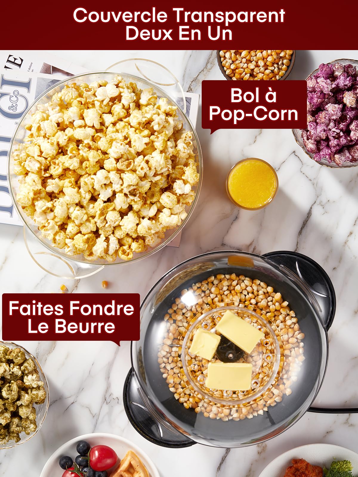 FOHERE Machine à Pop Corn, Machine a Pop Corn 3,5 L Pour la Maison, Popcorn Machine électrique Avec Sucre et Huile, Revêtement Antiadhésif, Silencieuse et Rapide, Grand Couvercle Comme Bol de Service