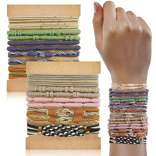 Miniatura 8 de Lazos para el cabello boho para niñas, 20 pulseras de liga para el cabello, bandas elásticas para el cabello, bandas para el cabello para colas de